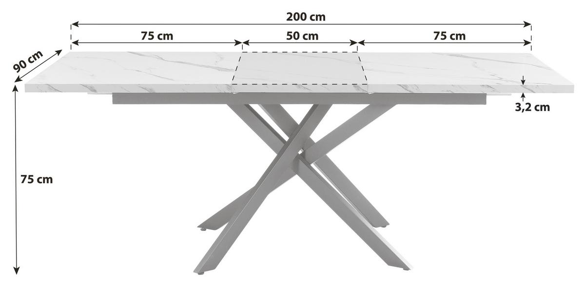 Esstisch ausziehbar Erik 150-200x90 cm Wildeiche Dekor - Schwarz/Weiß, LIFESTYLE, Holzwerkstoff/Metall (150-200/75/90cm)