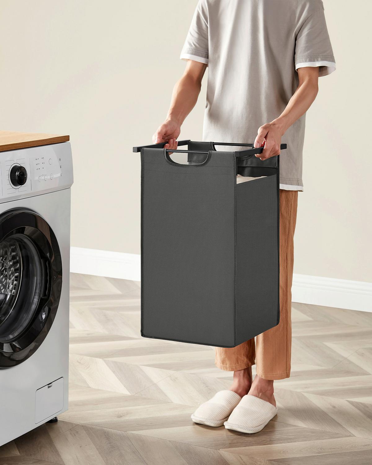 Wäschekorb Blh211g01 - Schwarz, Trend, Holzwerkstoff/Textil (73/92/33cm) - MID.YOU