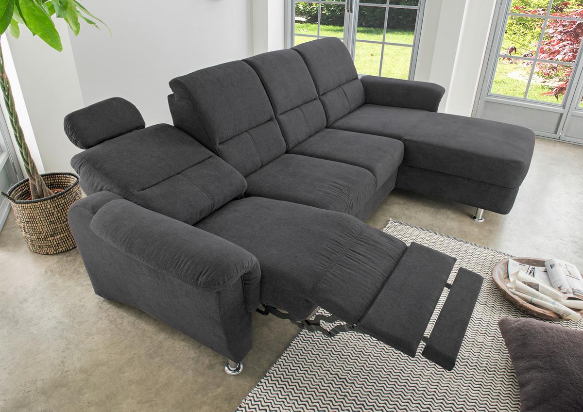 Ecksofa Parole Schwarz S: 292/165 cm - Chromfarben/Schwarz, KONVENTIONELL, Textil (292/165cm) - Livetastic
