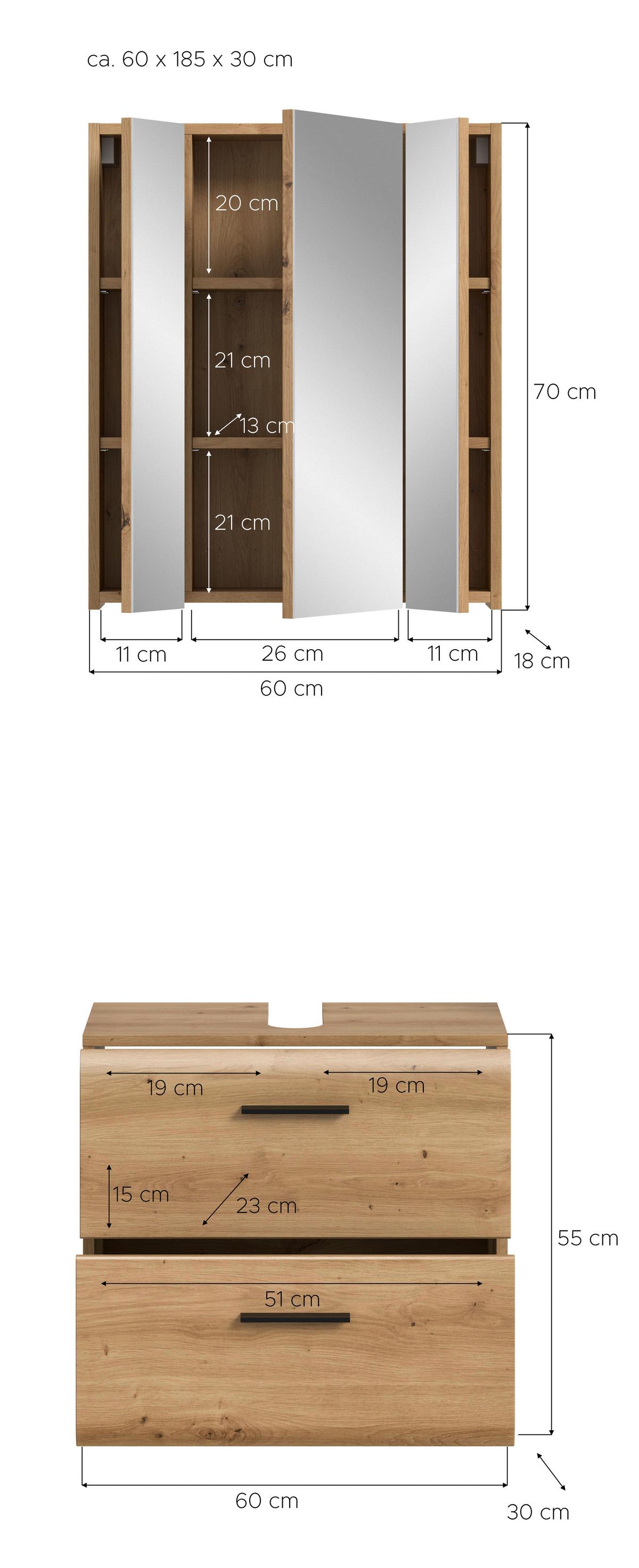 Badezimmer Ice Eiche Artisan Dekor B: 60cm - Eiche Artisan, Basics, Holzwerkstoff (60cm) - MID.YOU