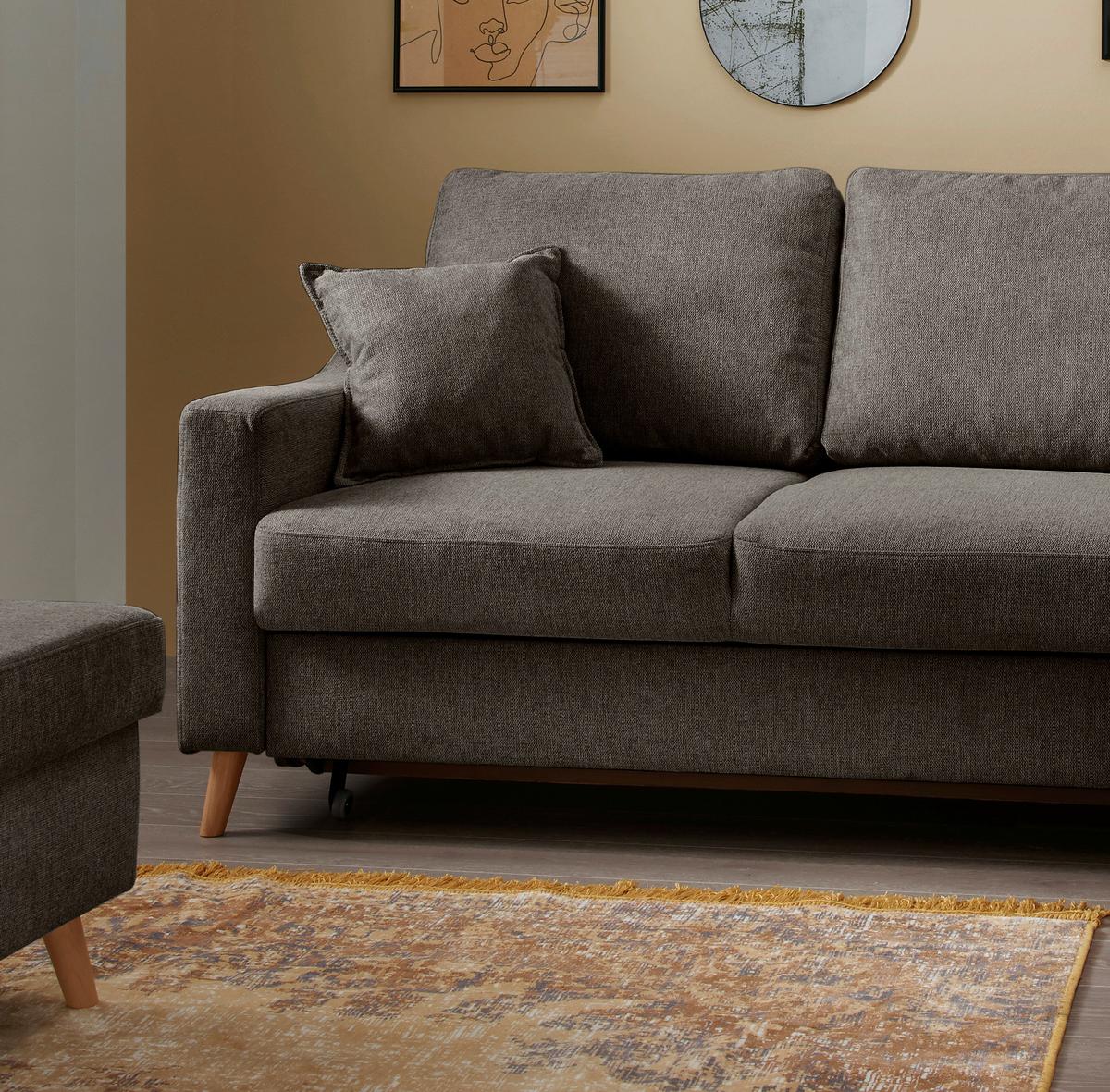 Ecksofa mit Schlaffunktion Valentina mit Kissen Braun - Braun/Naturfarben, KONVENTIONELL, Textil (230/200cm) - P & B