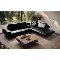 Ecksofa Como Echtleder Schwarz 306x237 - Schwarz/Grau, Design, Leder (306/237cm) - Livetastic