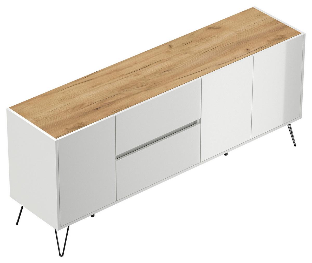 Sideboard Posseik Industrial Eichefarben/weiß B: 177 Cm - Weiß Hochglanz/Eichefarben, Design, Holzwerkstoff (177/75,8/42cm) - P & B