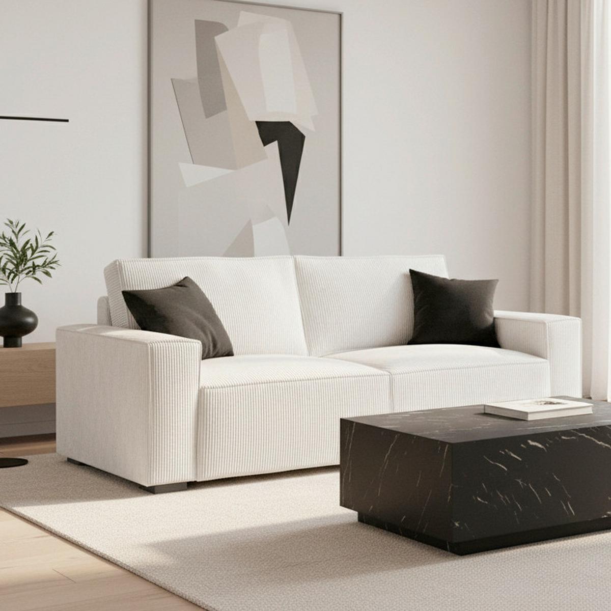 Třímístná pohovka LIAM, bílá - bílá/černá, Moderní, dřevo/textil (210/84/90cm) - Bessagi Home