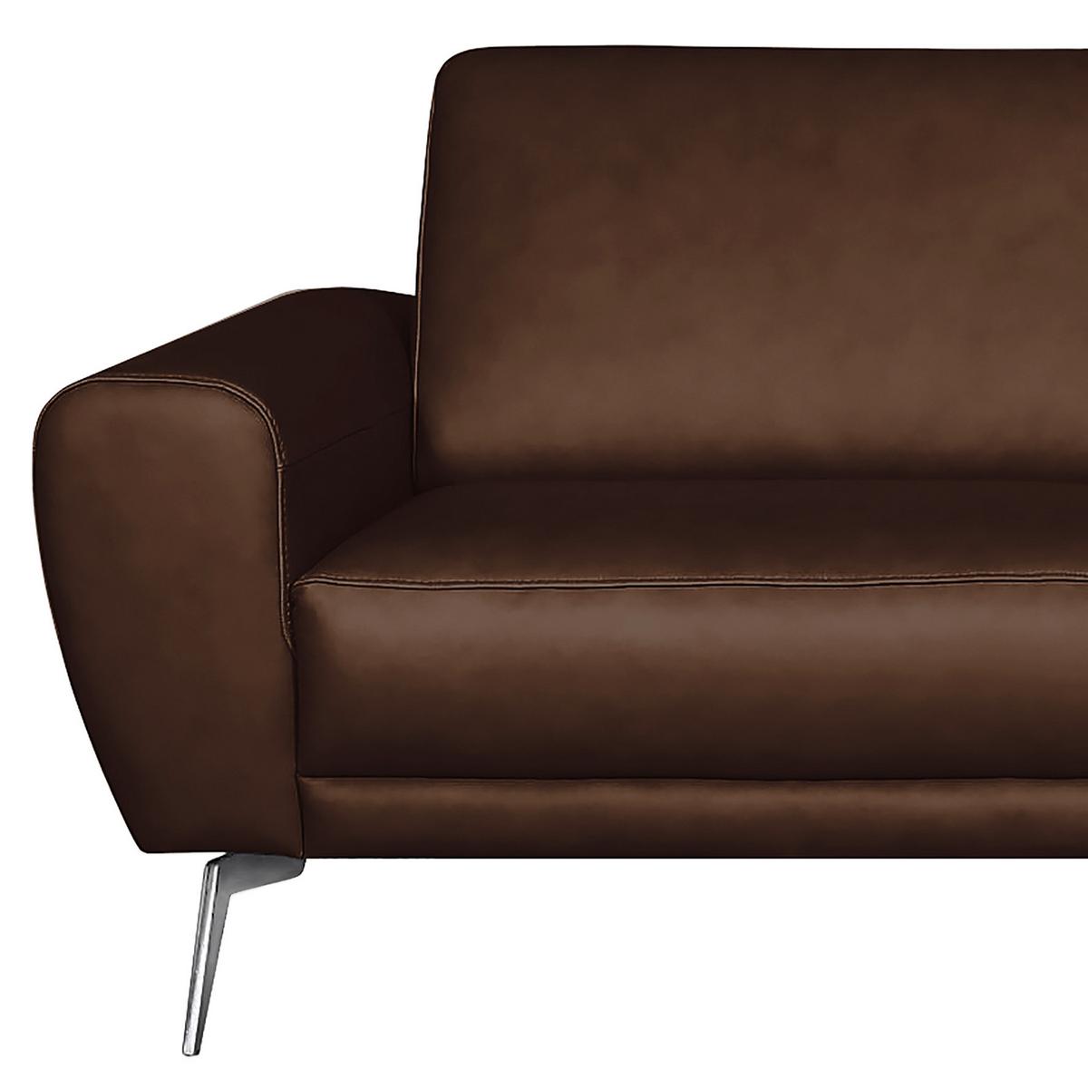 3-Sitzer-Sofa Springer D. Braun Schwarz, B: 207 cm - Chromfarben/Dunkelbraun, Design, Leder (207/85/92cm) - Livetastic