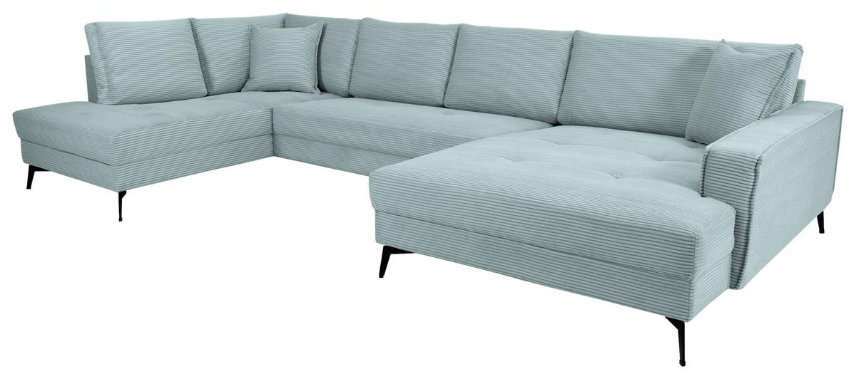 Wohnlandschaft Zero Hellblau U-Form 195x362x173cm - Salbeigrün/Schwarz, Trend, Textil (195/362/173cm)