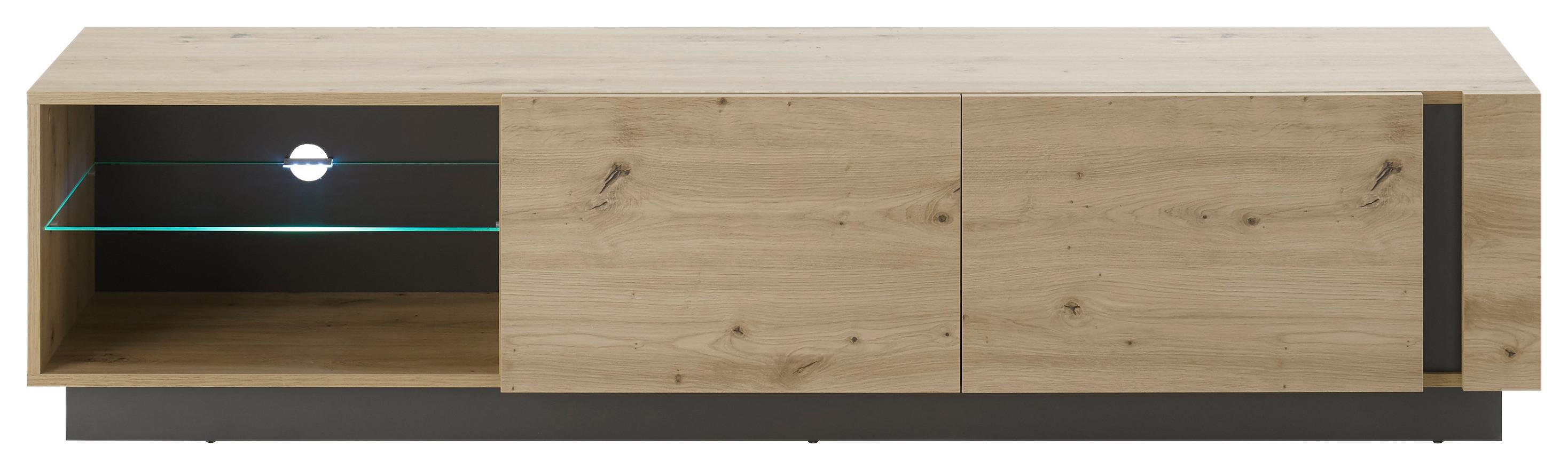 Lowboard Clair Grau/Eiche Dekor B:188cm - Eiche Artisan/Grau, Design, Glas/Holzwerkstoff (188/46/40cm) - MID.YOU