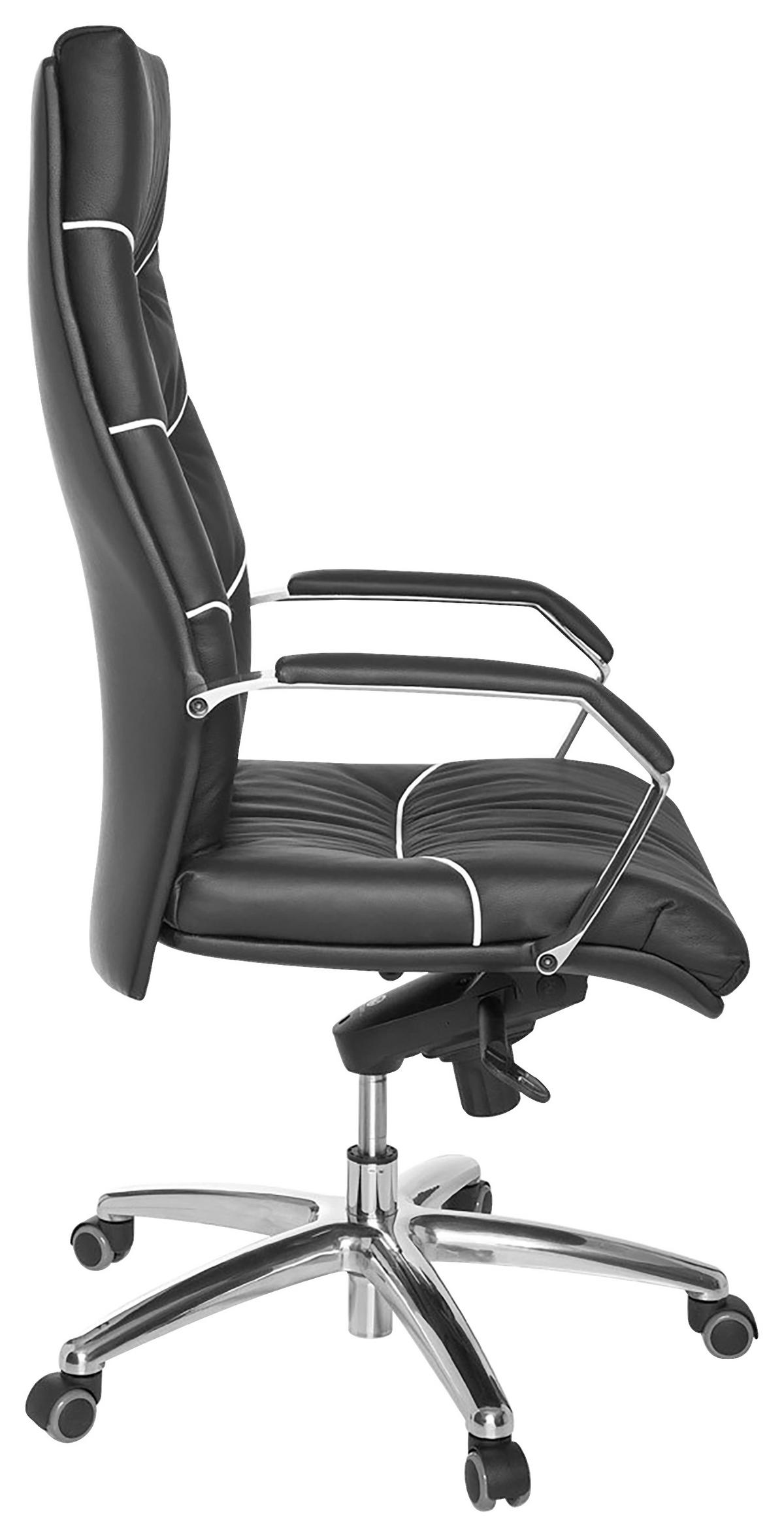 Chefsessel Ferrol + Armstützen Leder Schwarz Bis 120 Kg - Chromfarben/Schwarz, Design, Leder/Kunststoff (60/126/55cm) - MID.YOU