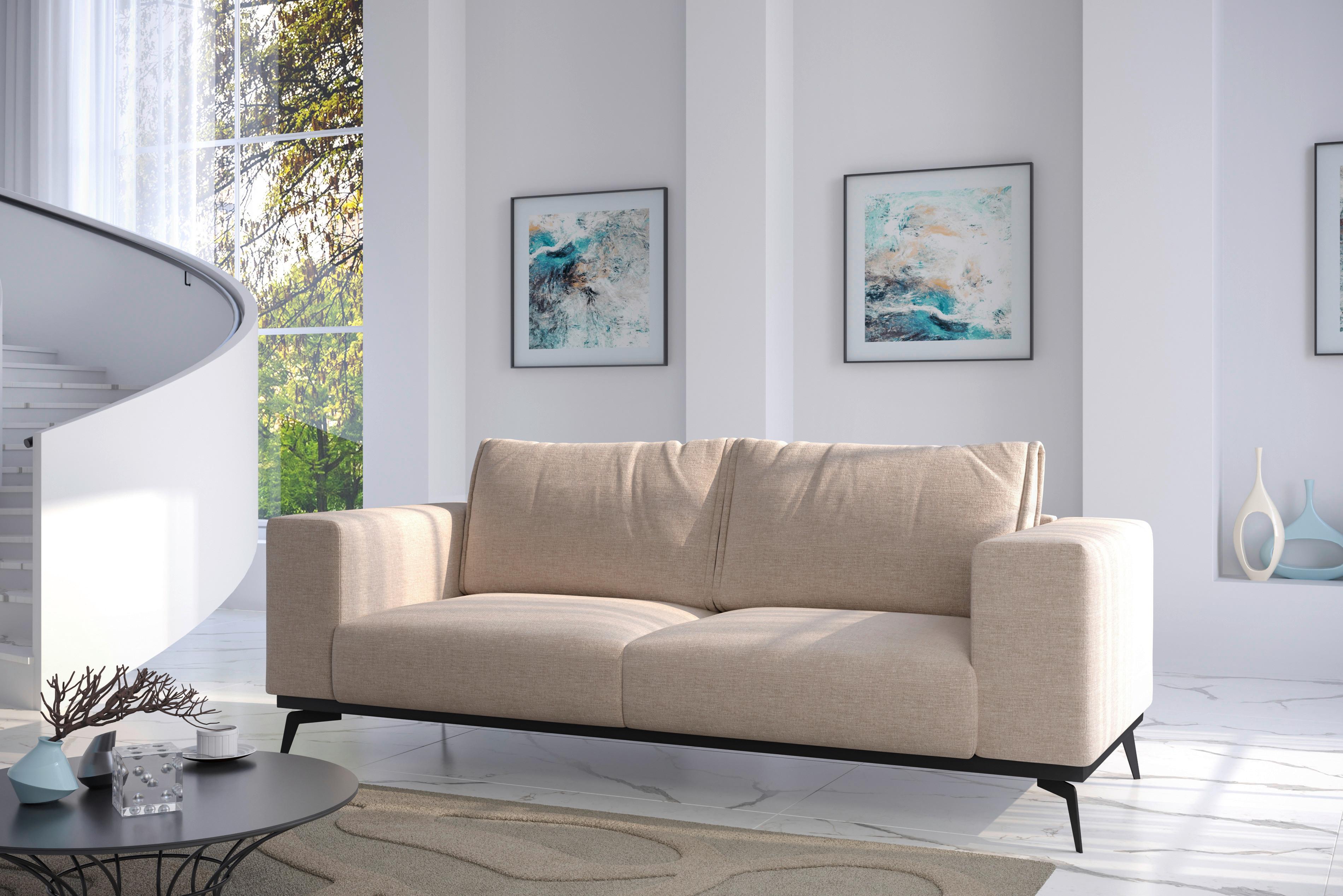 Dvoumístná pohovka ISOLDE, béžová - černá/krémová, Design, kov/dřevo (250/87/95cm) - MID.YOU