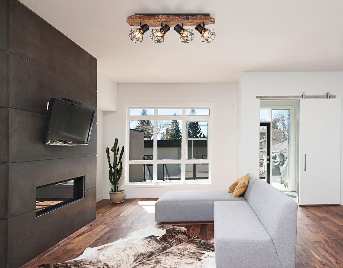 Strahler 4-Flammig verstellbar L: 78 cm - Schwarz/Naturfarben, KONVENTIONELL, Kunststoff/Metall (78/15/24cm) - Globo