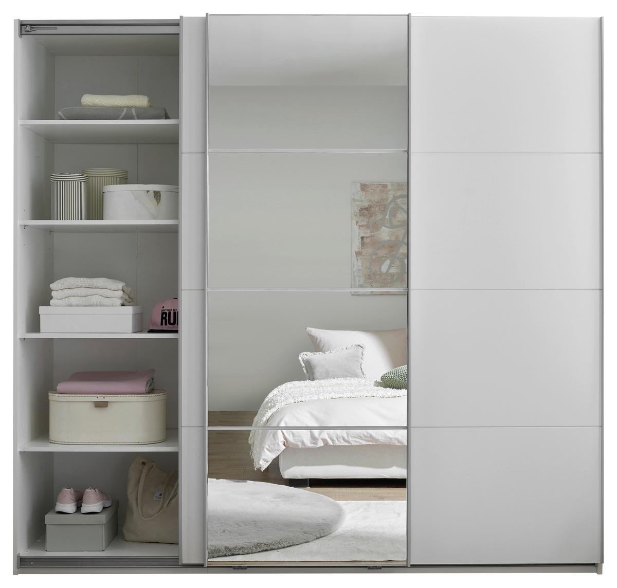 Schwebetürenschrank 3-Trg. inkl. Zubehör, Weiß - Weiß, KONVENTIONELL, Glas/Holzwerkstoff (215/204/60cm)