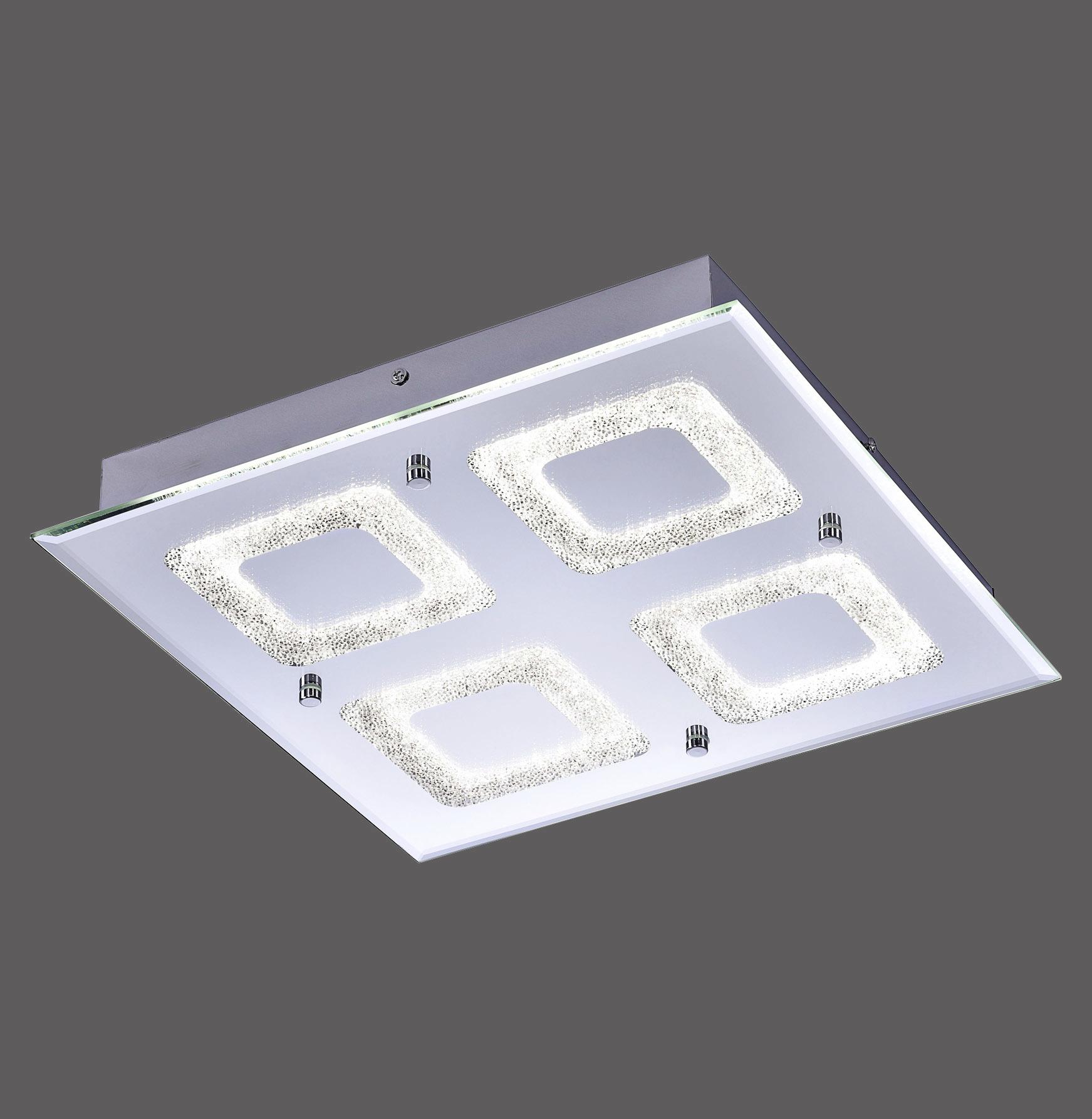 LED-Deckenleuchte Lisa L: 36 cm, Rechteckig - Chromfarben, KONVENTIONELL, Glas/Metall (36/36/6,3cm)
