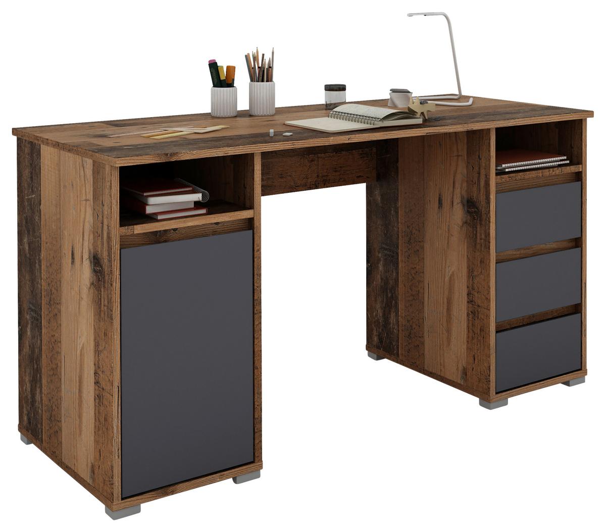 Schreibtisch Mit Schubladen Lxbxh: 138x55x75 Cm Lobo - Alteiche/Anthrazit, KONVENTIONELL, Holzwerkstoff (138/55/75cm) - MID.YOU