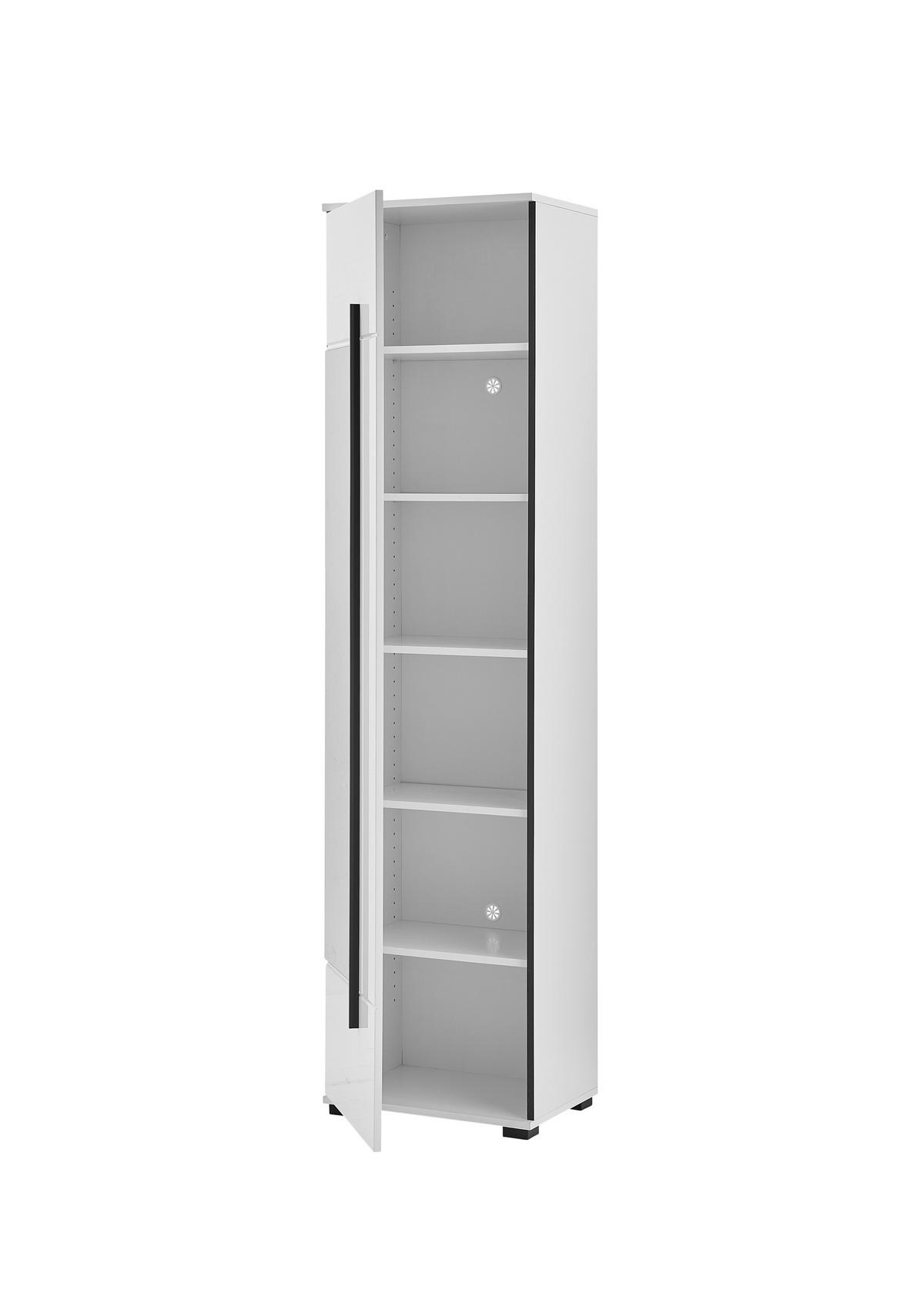 Mehrzweckschrank Cantara Weiß/Weiß HG B: 50cm - Weiß Hochglanz/Schwarz, MODERN, Glas/Holzwerkstoff (50/201/39cm) - MID.YOU