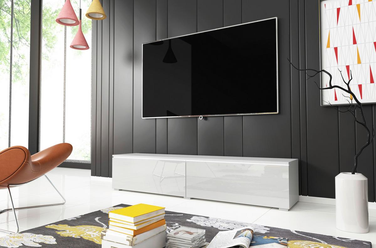 Nízka komoda s LED bílá vysoký lesk - bílá/šedá, Lifestyle, kompozitní dřevo/plast (140/30/33cm) - P & B