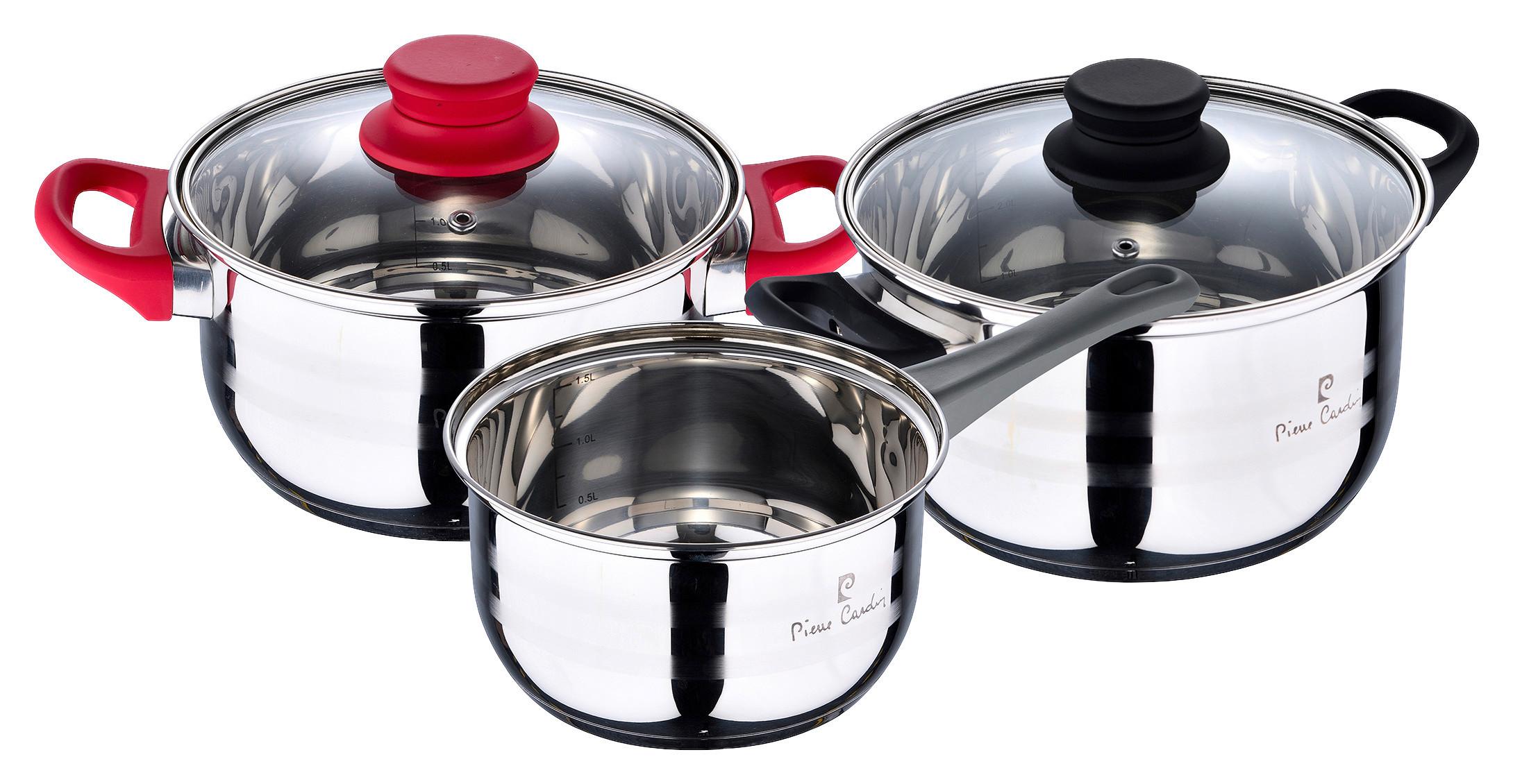 Kochtopfset Eclat 5-teilig Edelstahl Kunststoff - Edelstahlfarben/Transparent, Basics, Glas/Kunststoff (16/18/20cm)