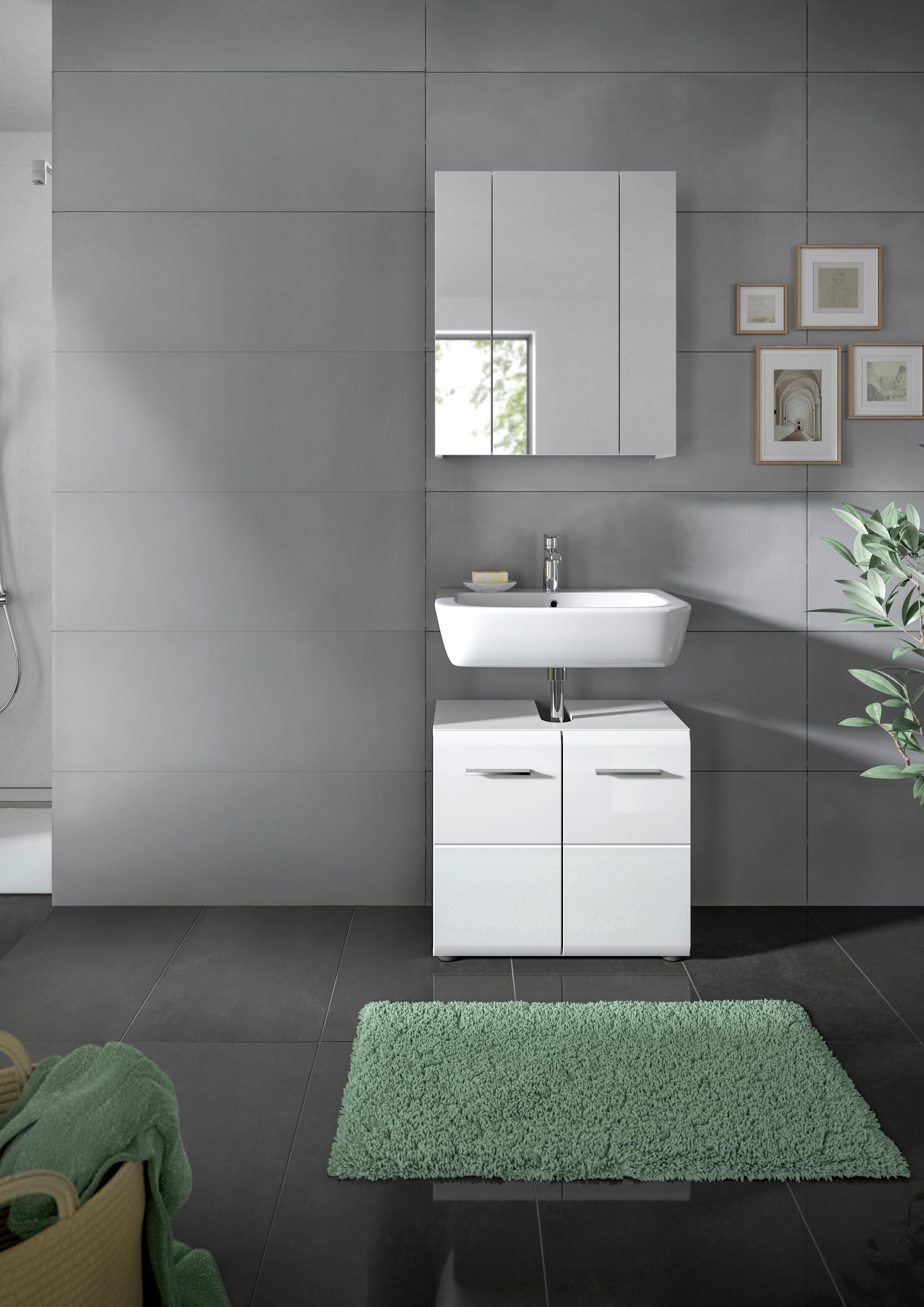 Badezimmer Ice Weiß Hg B: 60 cm - Weiß Hochglanz/Schwarz, MODERN, Glas/Holzwerkstoff (60cm) - MID.YOU