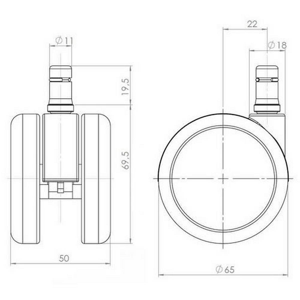 Drehstuhlrolle Rolo Lux - Chromfarben/Schwarz, Basics, Kunststoff/Metall (6,5/7/5cm) - MID.YOU