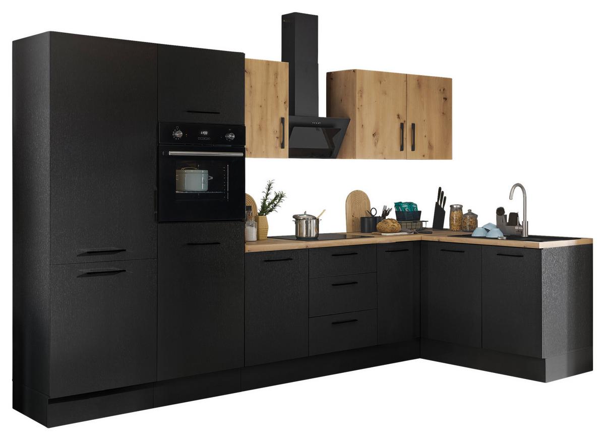 Eckküche Turin Schwarz/eiche Dekor 330x165 Cm - Schwarz/Eiche Artisan, Basics, Holzwerkstoff (330/165cm) - MID.YOU