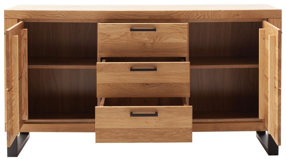 Sideboard Kambo Wildeiche 2 Türen 3 Laden - Wildeiche/Schwarz, ROMANTIK / LANDHAUS, Holz/Holzwerkstoff (158,5/83/40cm)