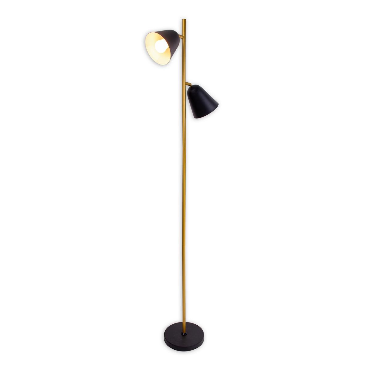 Stehlampe Triton Schwarz / Goldfarben mit Kippschalter - Goldfarben/Schwarz, Design, Kunststoff (145cm) - Näve
