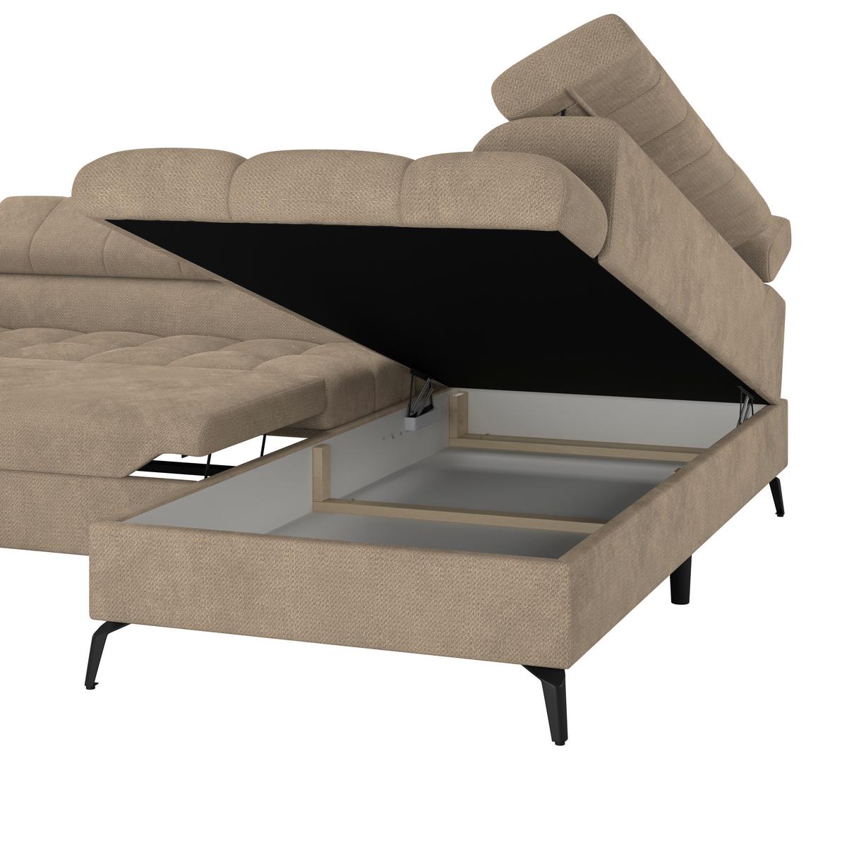 Ecksofa Volf Rechts New Beige, S: 261x203 cm - Beige/Schwarz, Trend, Kunststoff/Textil (261/203cm)