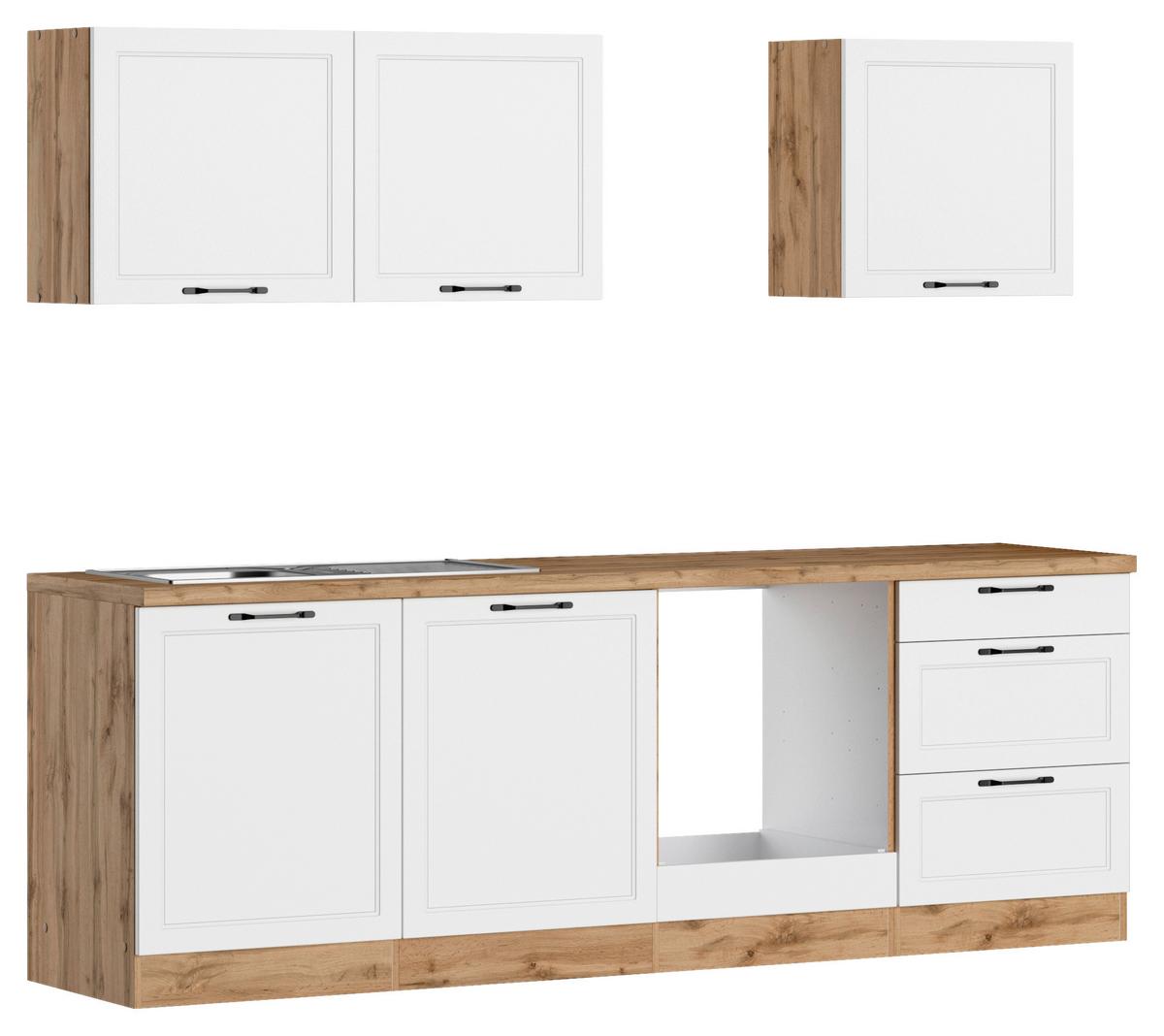 Küchenzeile Meran Mit Geräten B: 240 Cm Weiß/eiche Dekor - Eiche Wotan/Weiß, LIFESTYLE, Holzwerkstoff (240cm) - Held