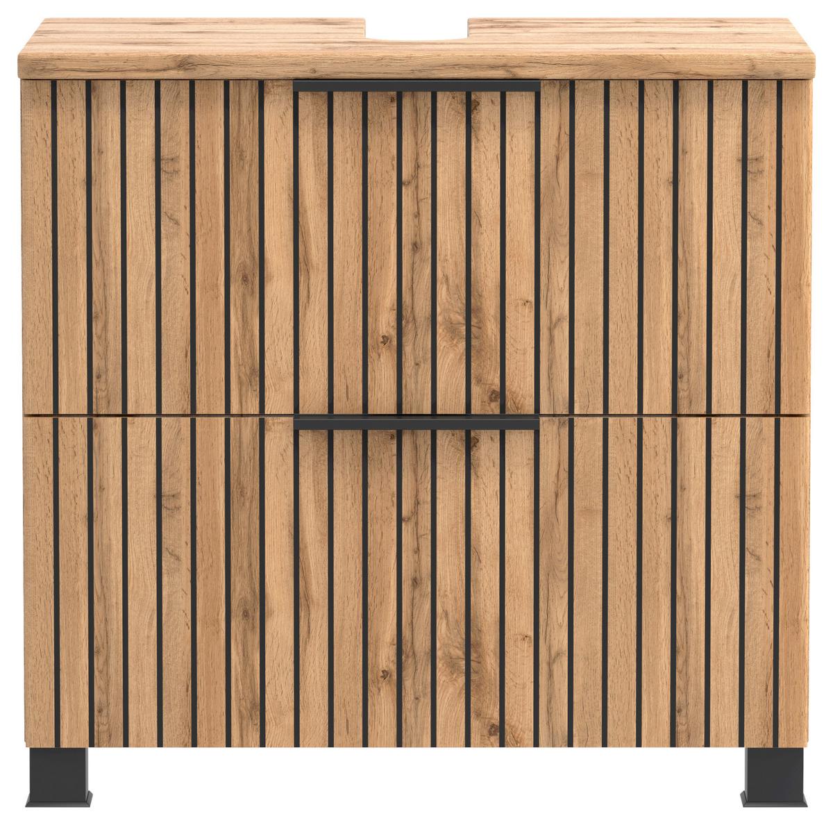Waschbeckenunterschrank Chester B: 60 Cm - Eiche Wotan/Schwarz, MODERN, Holzwerkstoff (60/54/35cm) - Held