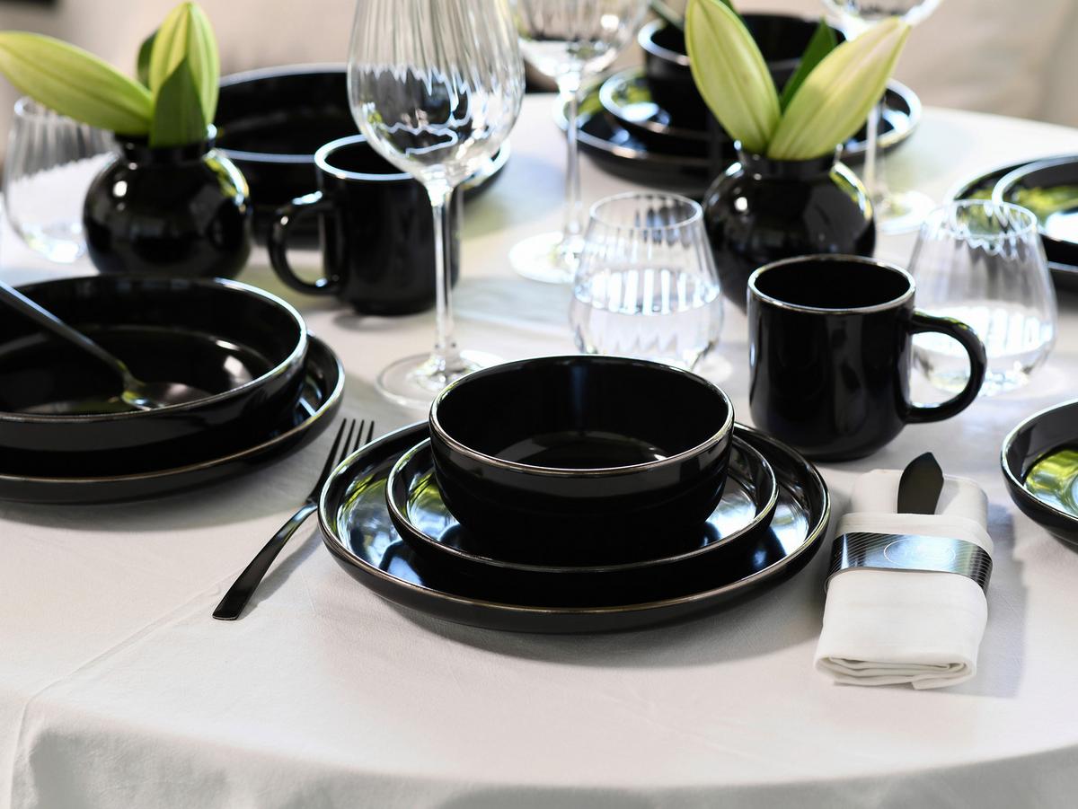 Kombiservice, 10-Teilig für 2 Personen, Steinzeug - Goldfarben/Schwarz, Basics, Keramik - Creatable