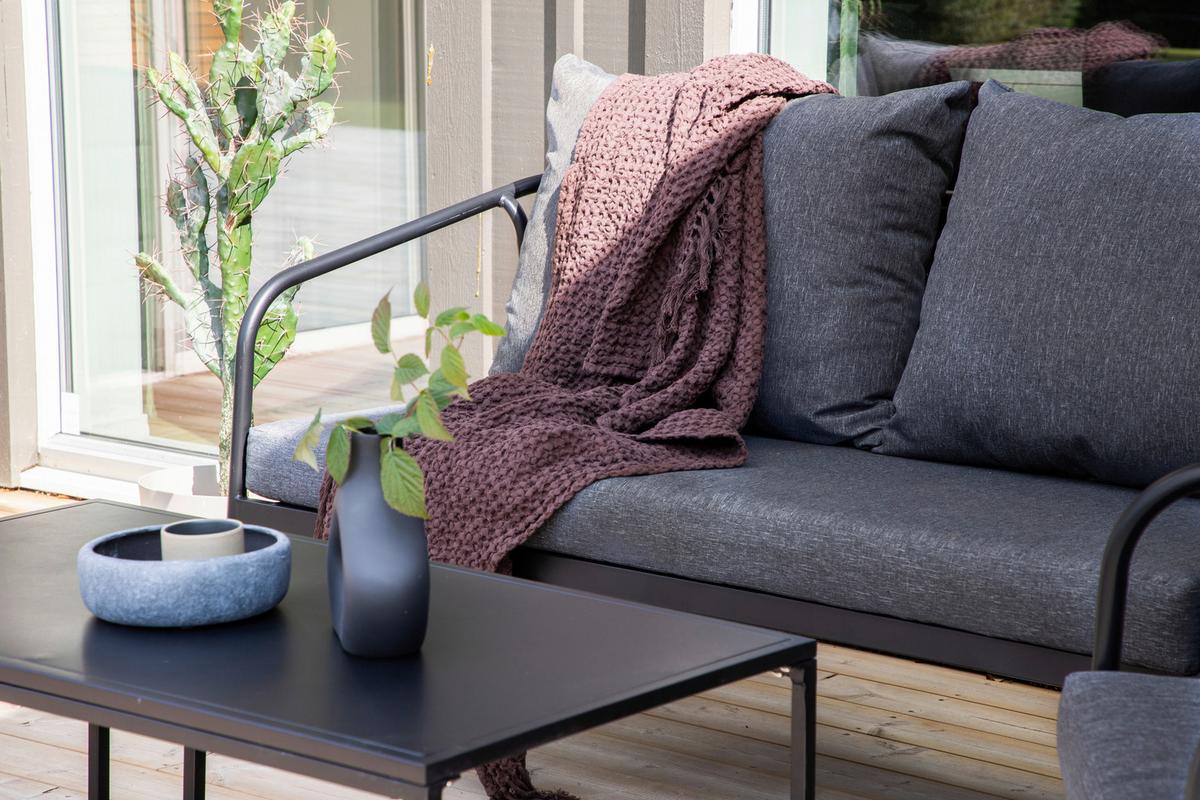 Loungegarnitur Sopot - Dunkelgrau/Schwarz, KONVENTIONELL, Textil/Metall - Gardenson