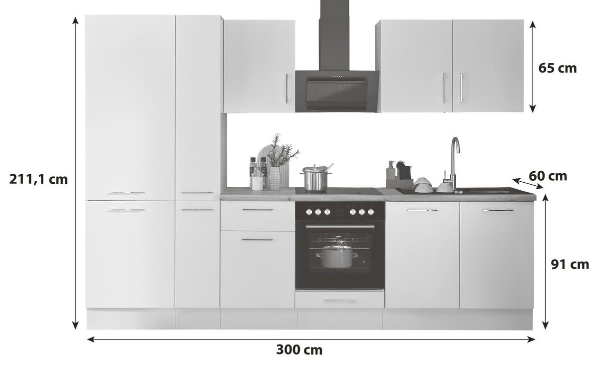 Küchenblock Turin Schwarz/Eiche Dekor B: 300 cm - Schwarz/Eiche Artisan, Basics, Holzwerkstoff (300cm) - P & B