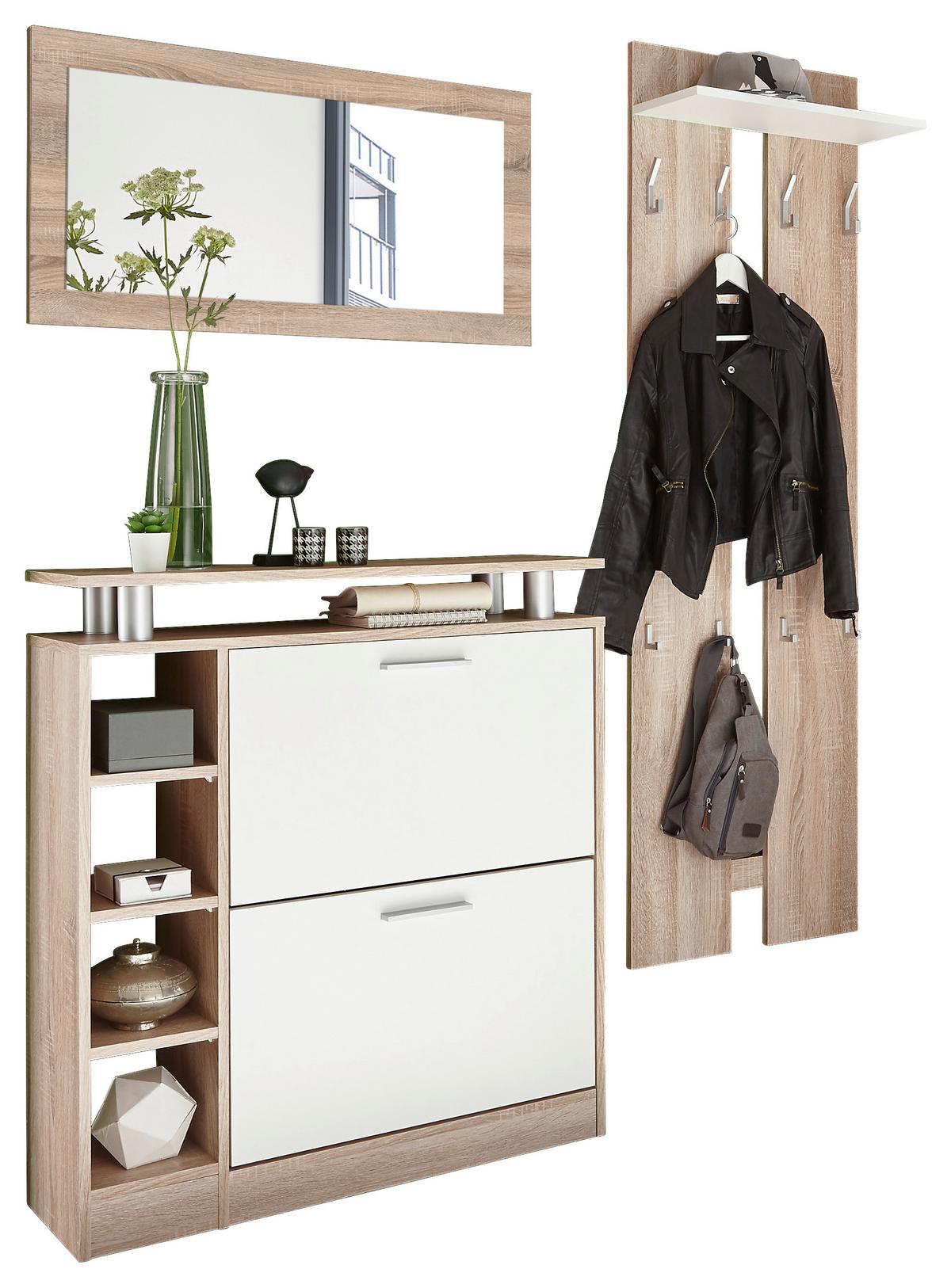 Garderoben-Set Track Eiche Dekor/Weiß 3--Teilig. - Weiß/Sonoma Eiche, Basics, Holzwerkstoff (155/190/25cm) - Livetastic