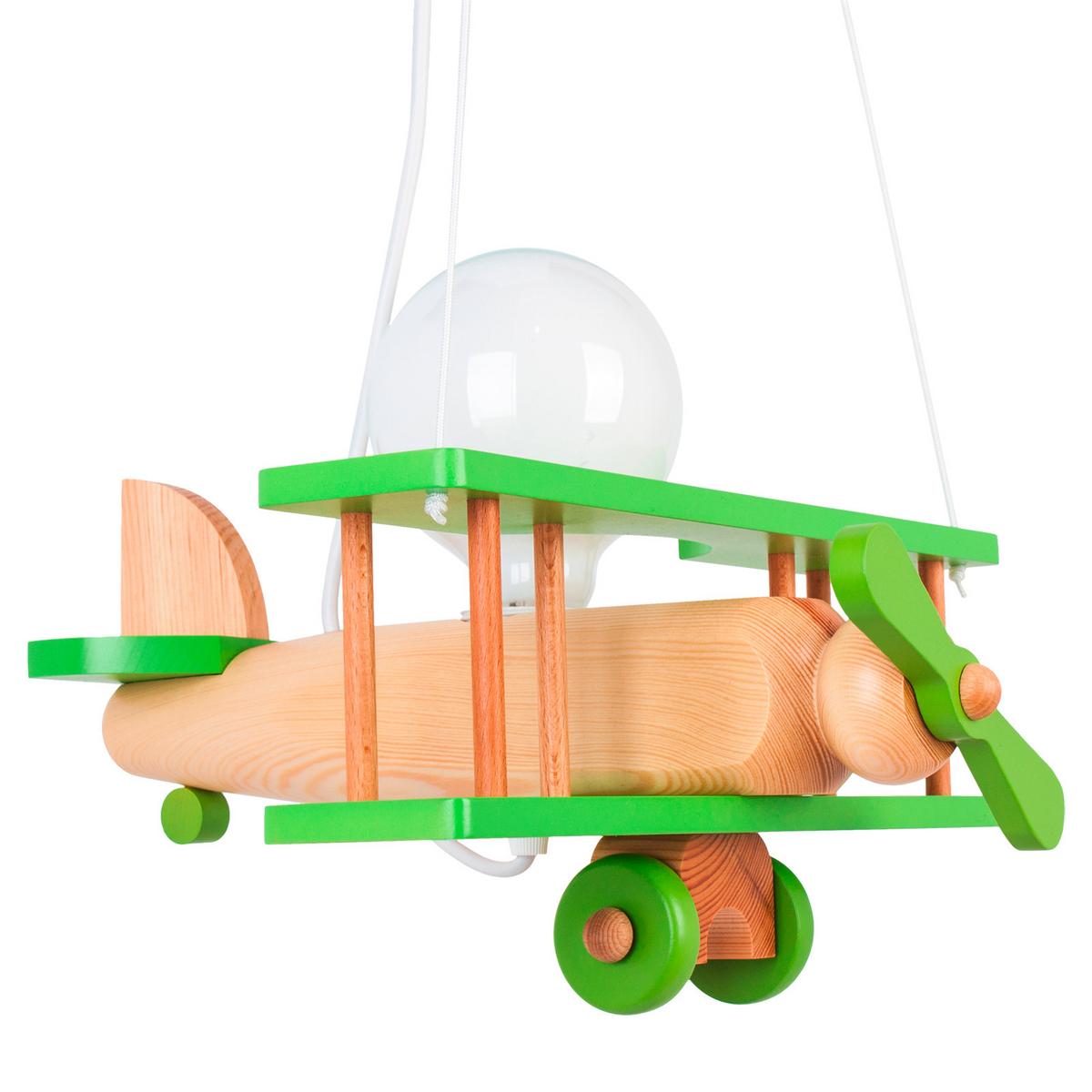 Kinderhängeleuchte Flugzeug H: 75 cm 1-Flammig - Naturfarben/Grün, KONVENTIONELL, Holz (29/31/75cm)