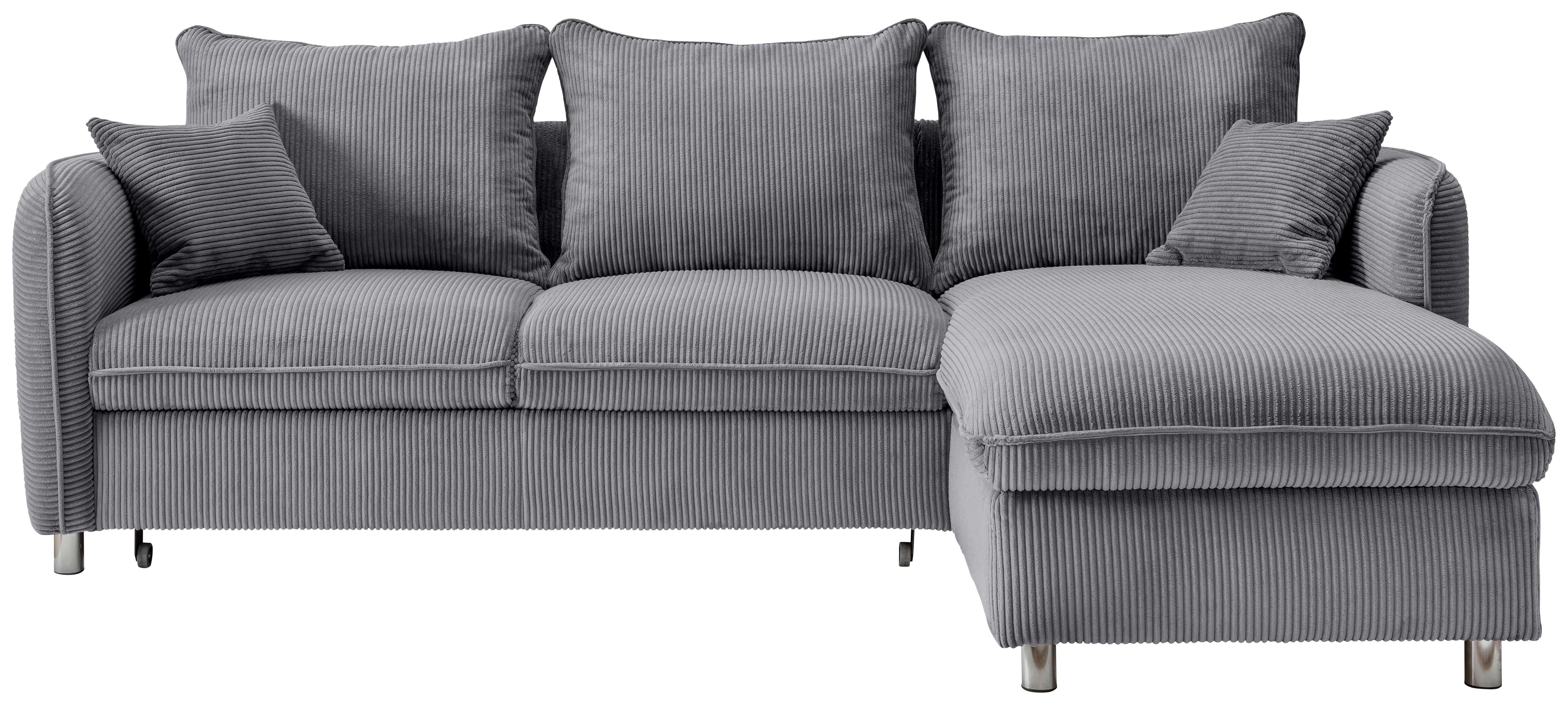 Eckschlafsofa Lauritio Grau S: 254x160 cm - Chromfarben/Grau, MODERN, Textil (254/160cm) - Livetastic