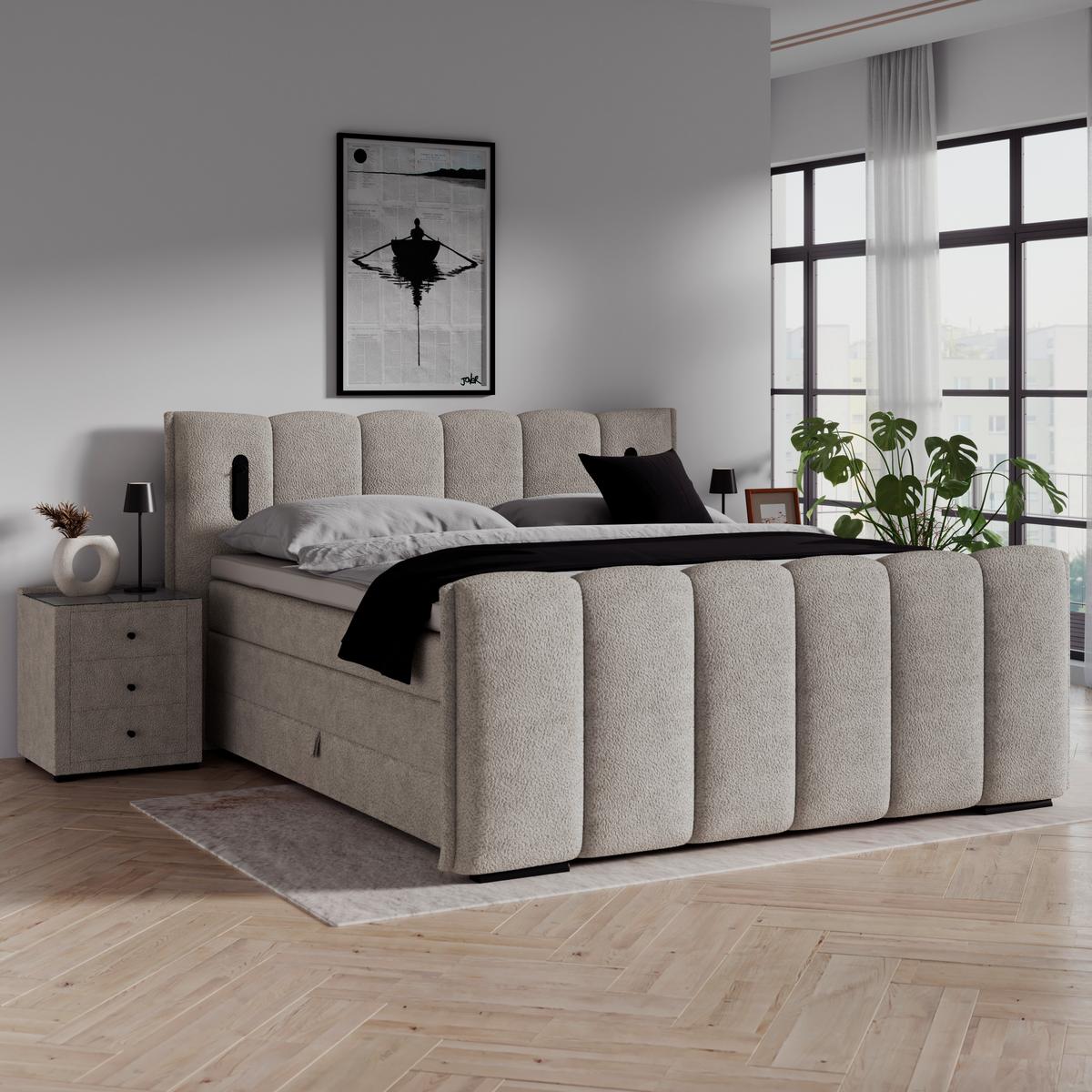 Boxspringbett Elysia inkl. Bettkasten 180x200 - Schwarz/Naturfarben, Trend, Holz/Holzwerkstoff (180/200cm) - Luca Bessoni
