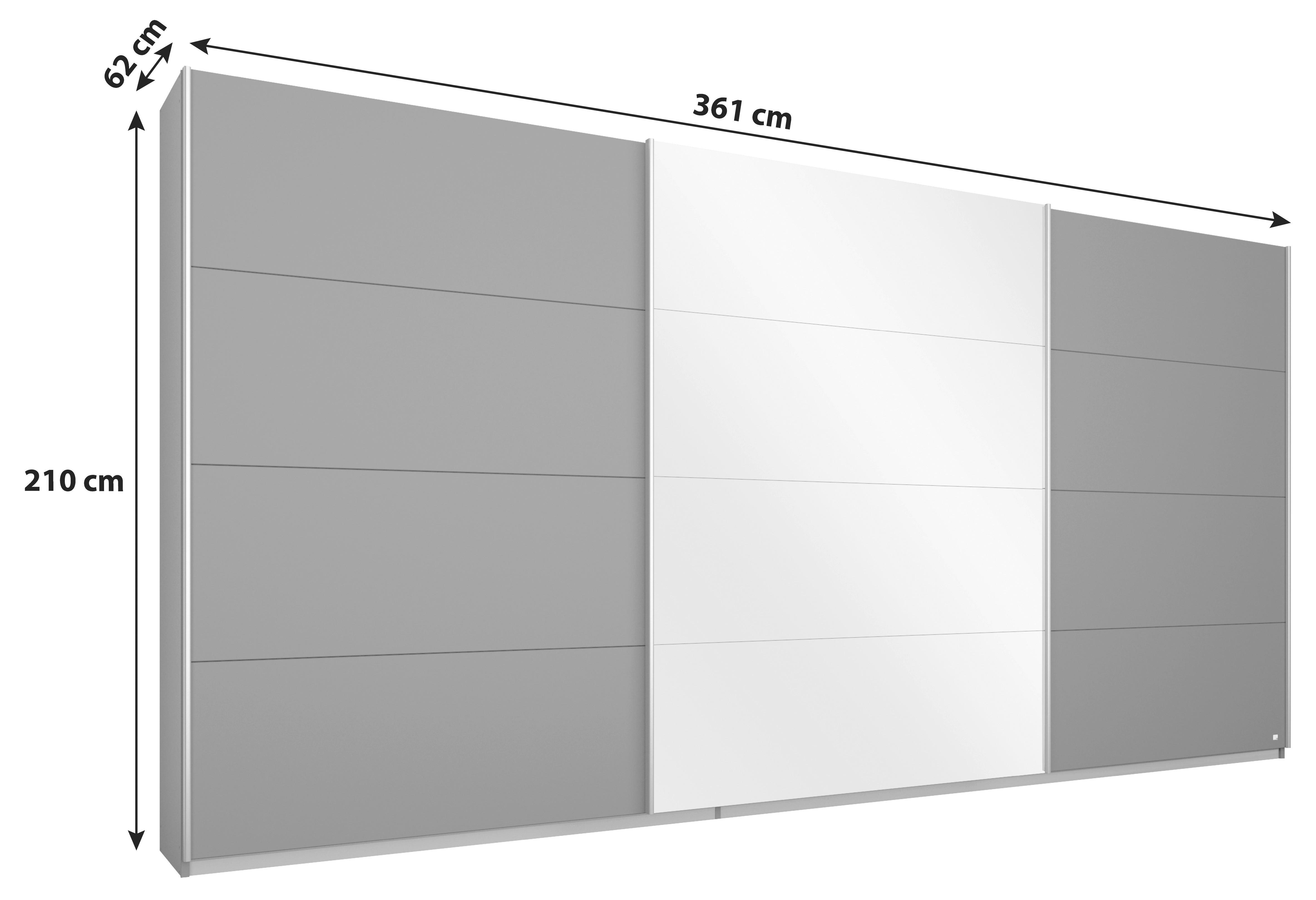 Schwebetürenschrank Mit Spiegel B: 361 Cm Miami, Grau Metallic - Grau, MODERN, Holzwerkstoff (361/210/62cm) - Luca Bessoni
