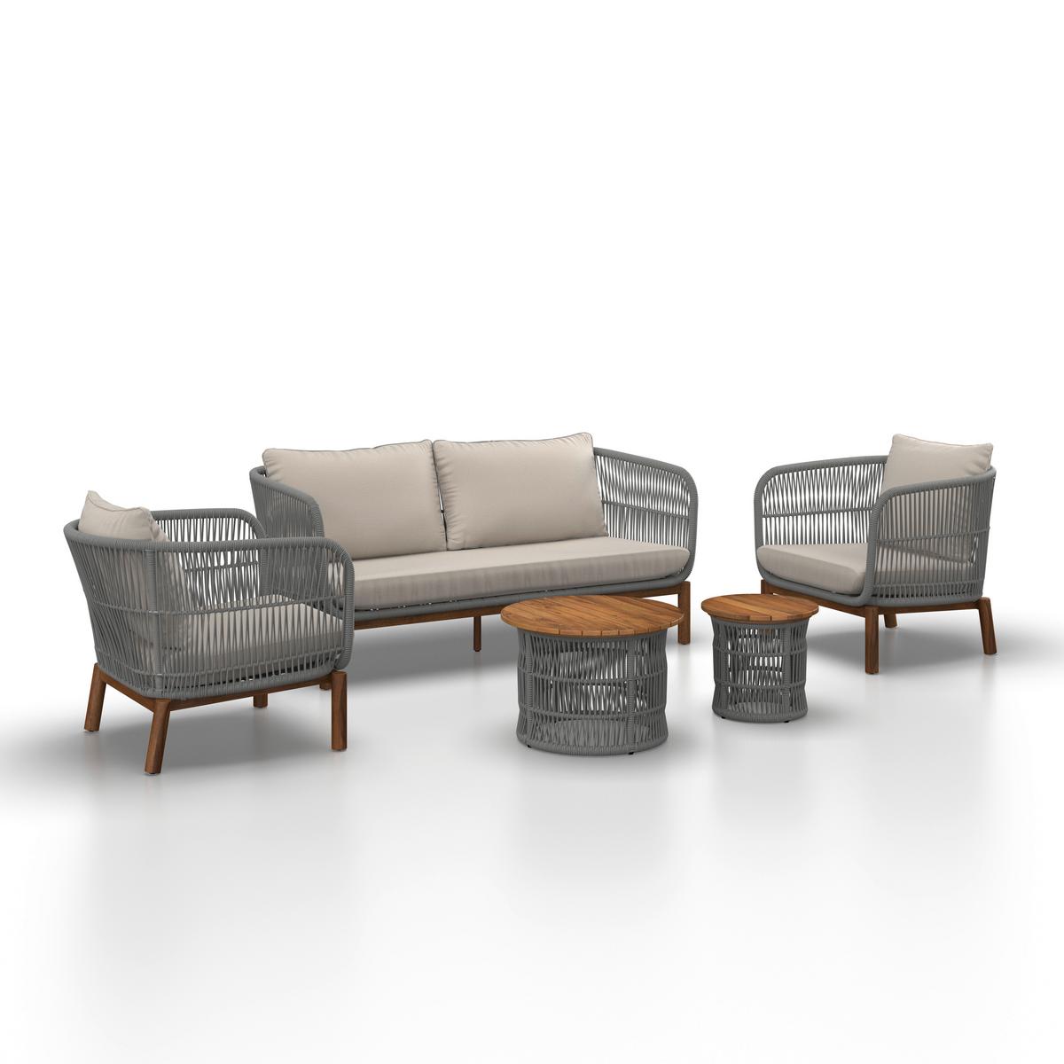 TERASOVÁ SEDACÍ SOUPRAVA MALENE - krémová/přírodní barvy, Moderní, kov/dřevo (168/70,5/80cm) - Bessagi Garden