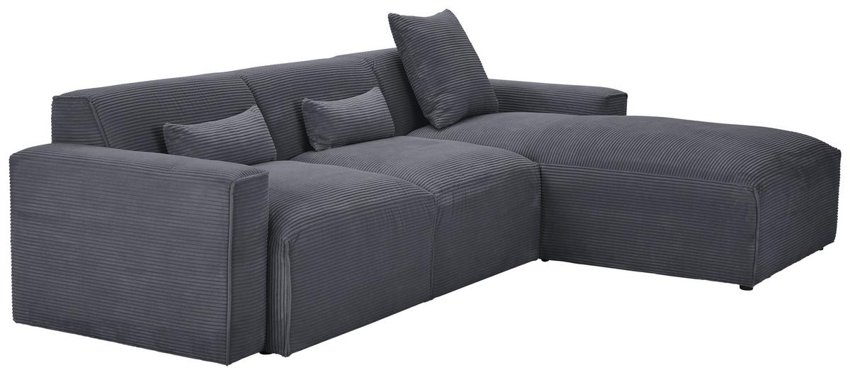 Ecksofa mit Zierkissen Pearl Graphitfarben 303x193 cm - Schwarz/Graphitfarben, Design, Textil (303/196cm) - Livetastic