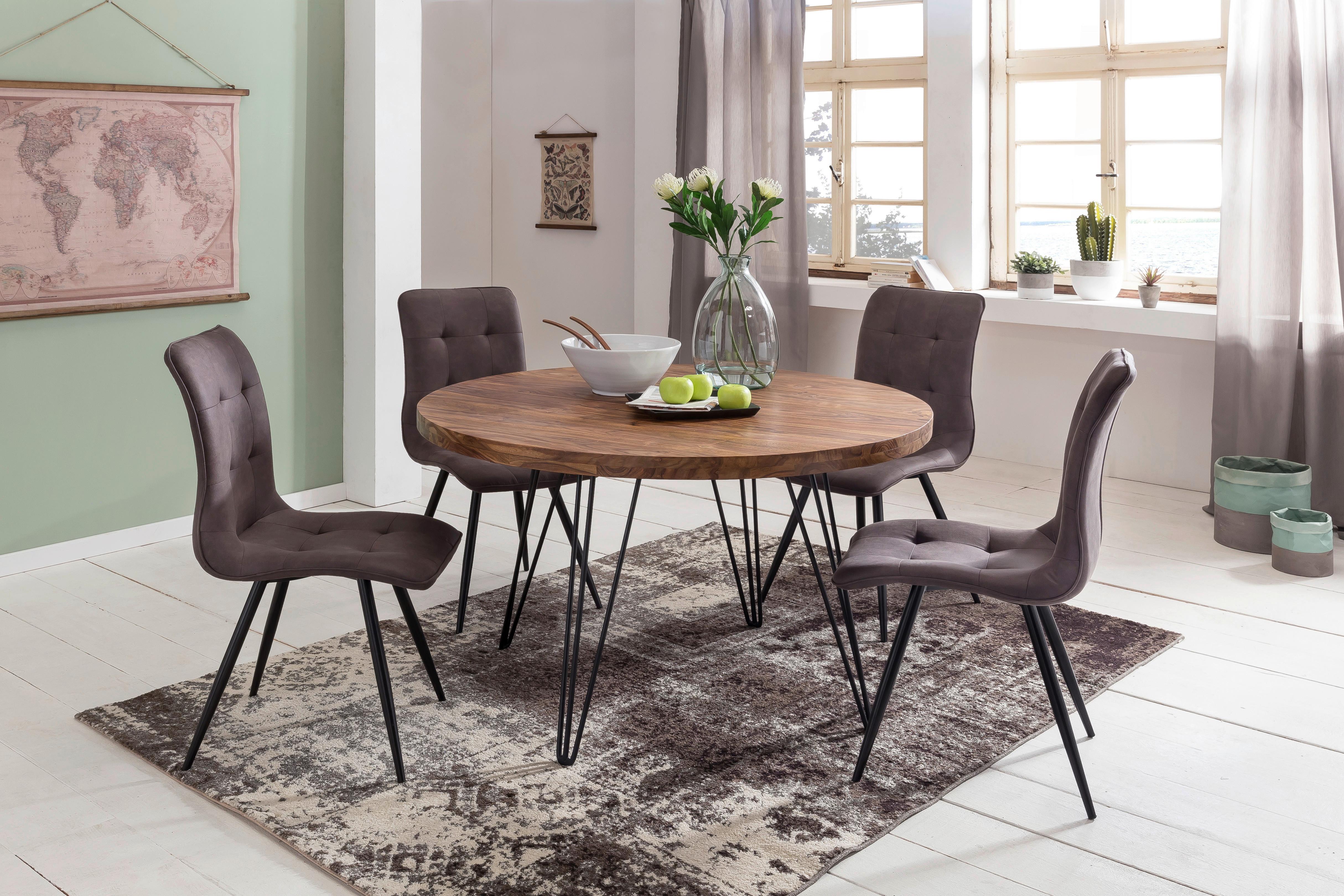Esstisch Wl5.201 - Sheeshamfarben/Schwarz, Design, Holz/Metall (120/120/78cm) - MID.YOU