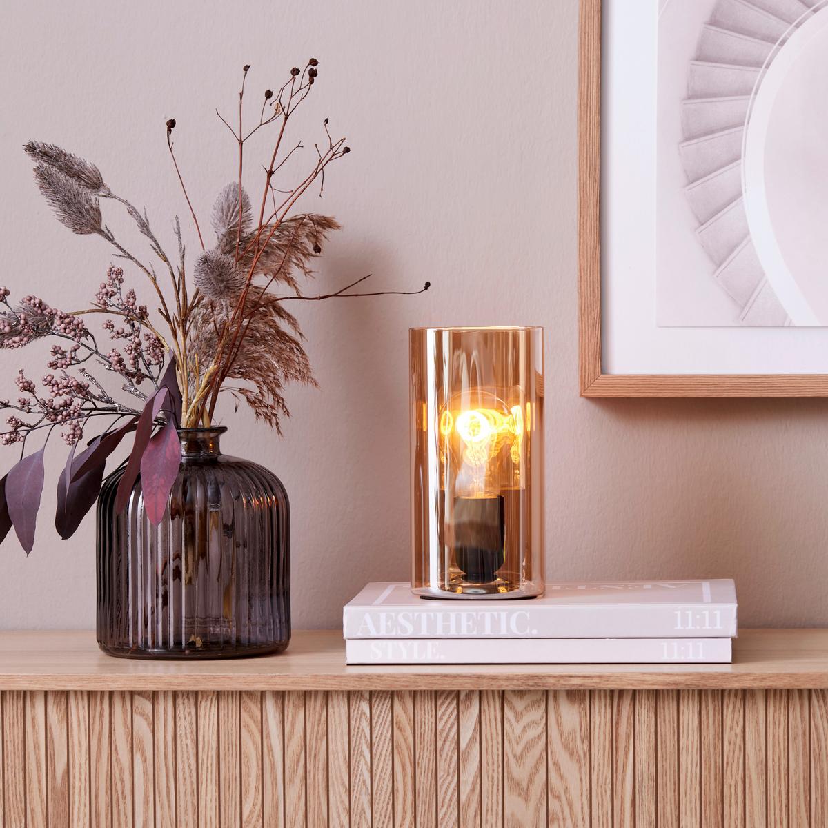 STOLNÁ LAMPA AMBER - čierna/jantárová, Modern, plast/sklo (10/10/20cm) - Mömax