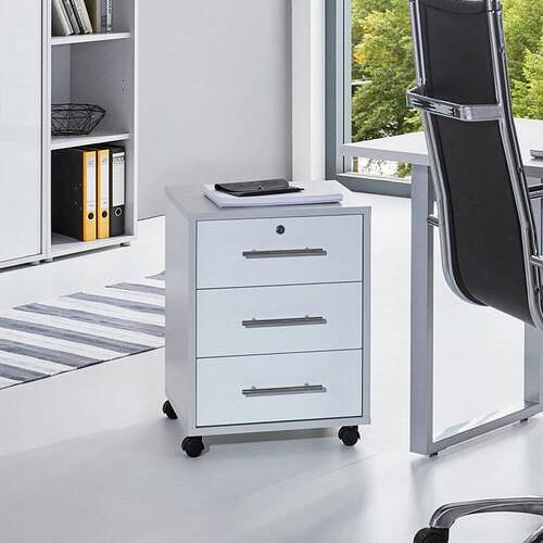 Rollcontainer Office Edition - Weiß Hochglanz/Grau, MODERN, Holzwerkstoff/Kunststoff (44/58/40cm) - MID.YOU