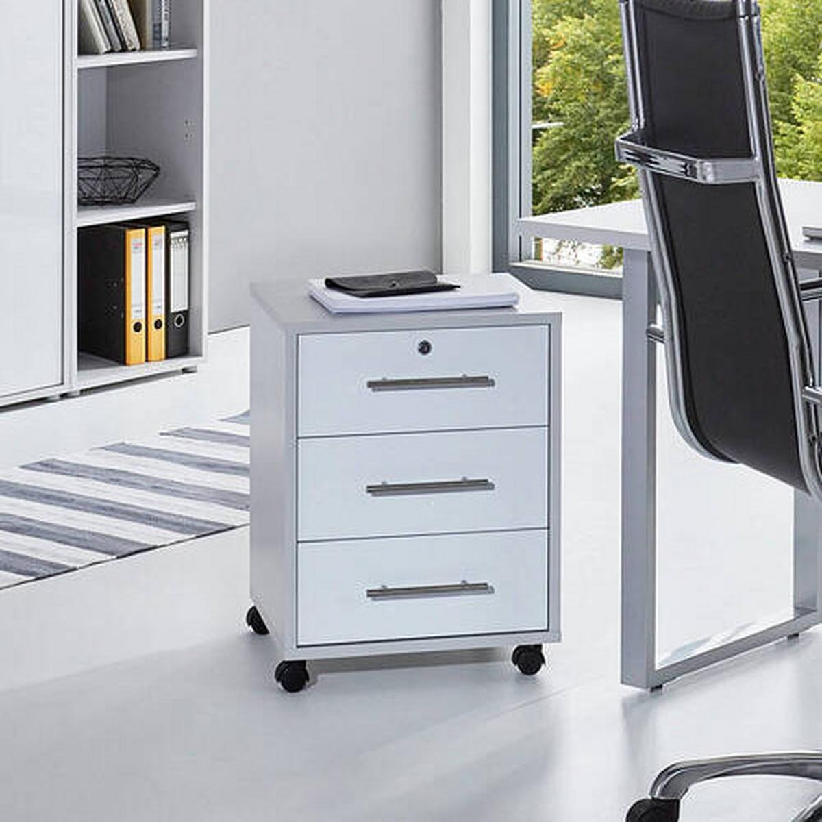 Rollcontainer Office Edition - Weiß Hochglanz/Grau, MODERN, Holzwerkstoff/Kunststoff (44/58/40cm) - MID.YOU