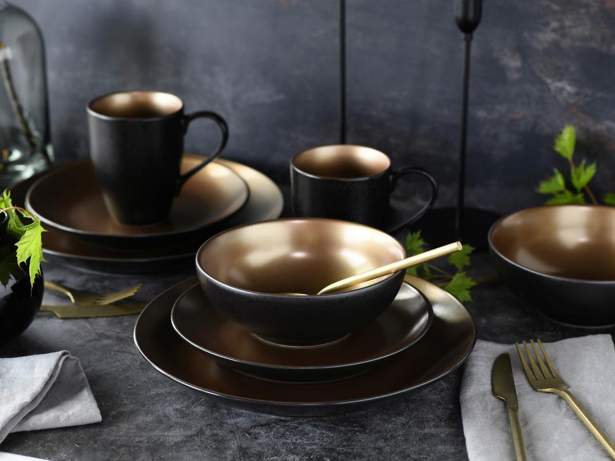 Kombinovaný servis čierna/zlatá - čierna/zlatá, keramika (29,5/29,5/28cm) - Creatable
