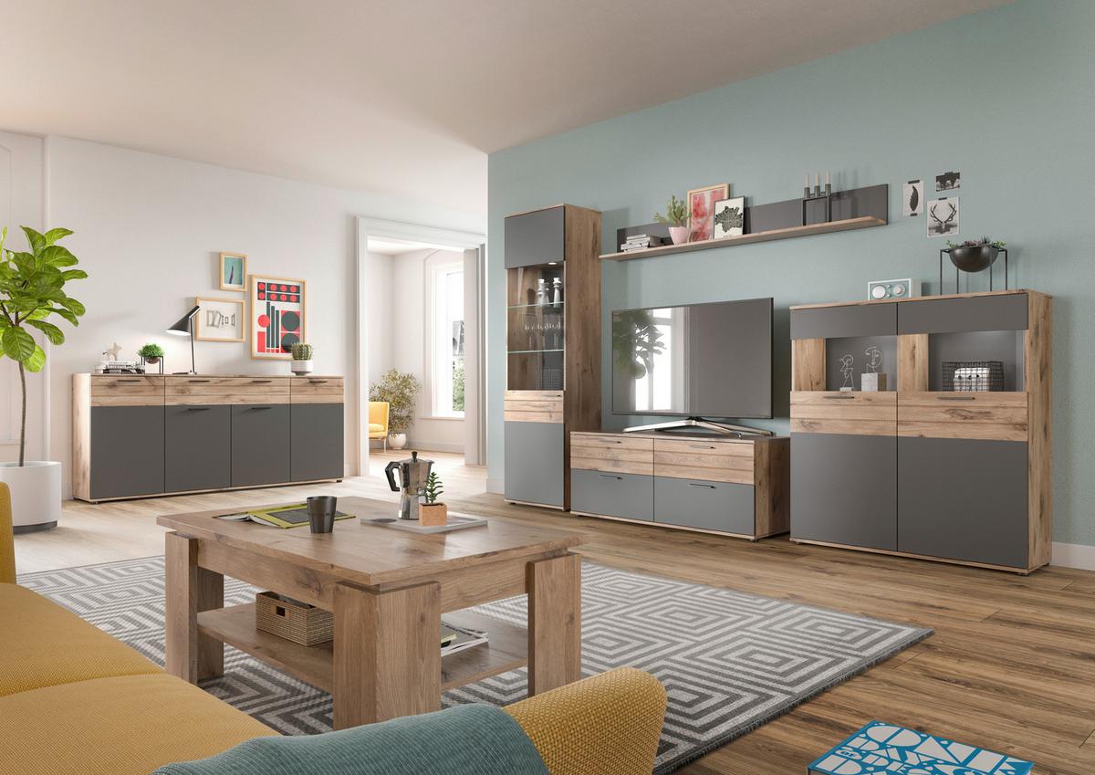 Mason B: 344 cm Nox Oak 3-teilig - Glas/Holzwerkstoff (344/200/40cm) - MID.YOU