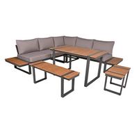 Loungegarnitur Belmira - Hellbraun/Dunkelgrau, Basics, Kunststoff/Textil - Gardenson