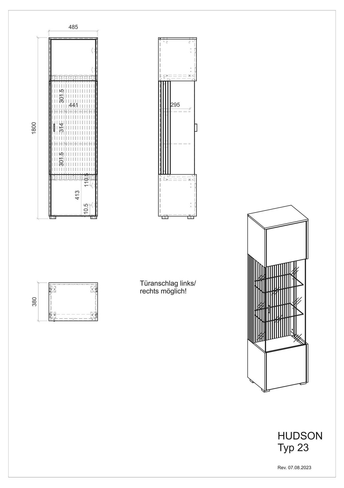 Vitrine Hudson Weiß/Eichefarben B: 48 cm - Eichefarben/Schwarz, Design, Glas/Holzwerkstoff (48/180/38cm) - MID.YOU