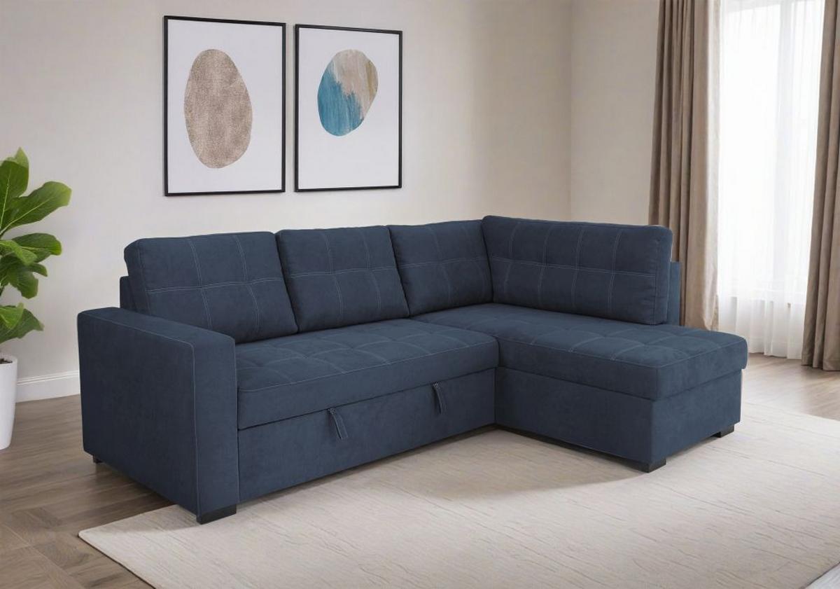 Rohová sedačka DON, oboustranná, tmavě modrá - černá/tmavě modrá, Design, kov/dřevo (248/172cm)