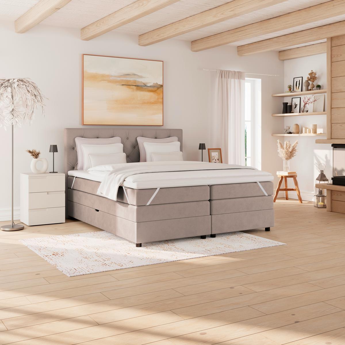 Boxspringbett Elio Beige 160x200 Cm H4 - Beige/Schwarz, ROMANTIK / LANDHAUS, Textil (164/121/212cm) - James Wood