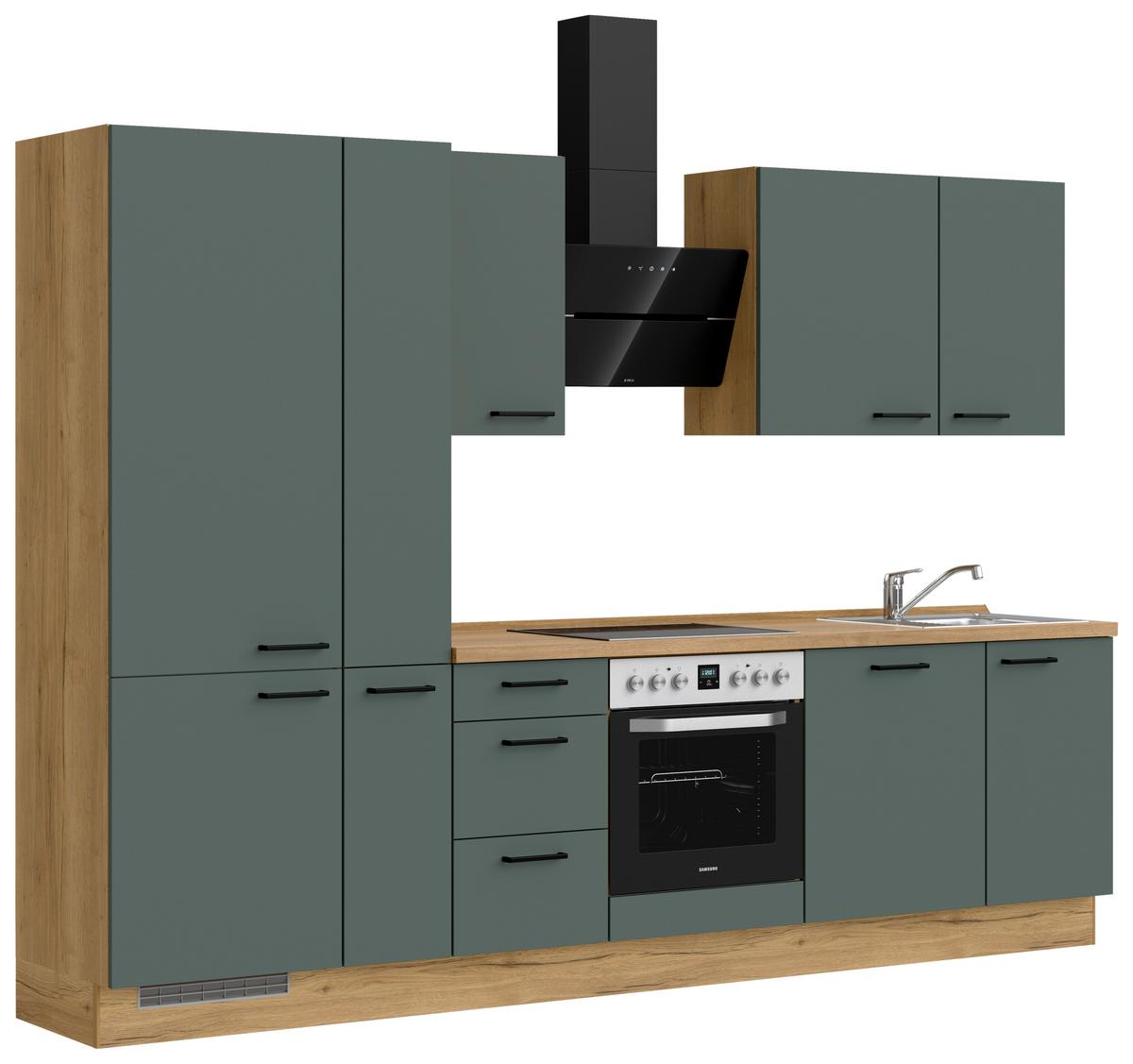 Küchenleerblock Easytouch High-Line, H7 Links - Dunkelgrün/Eichefarben, MODERN, Holzwerkstoff (300cm) - Nobilia