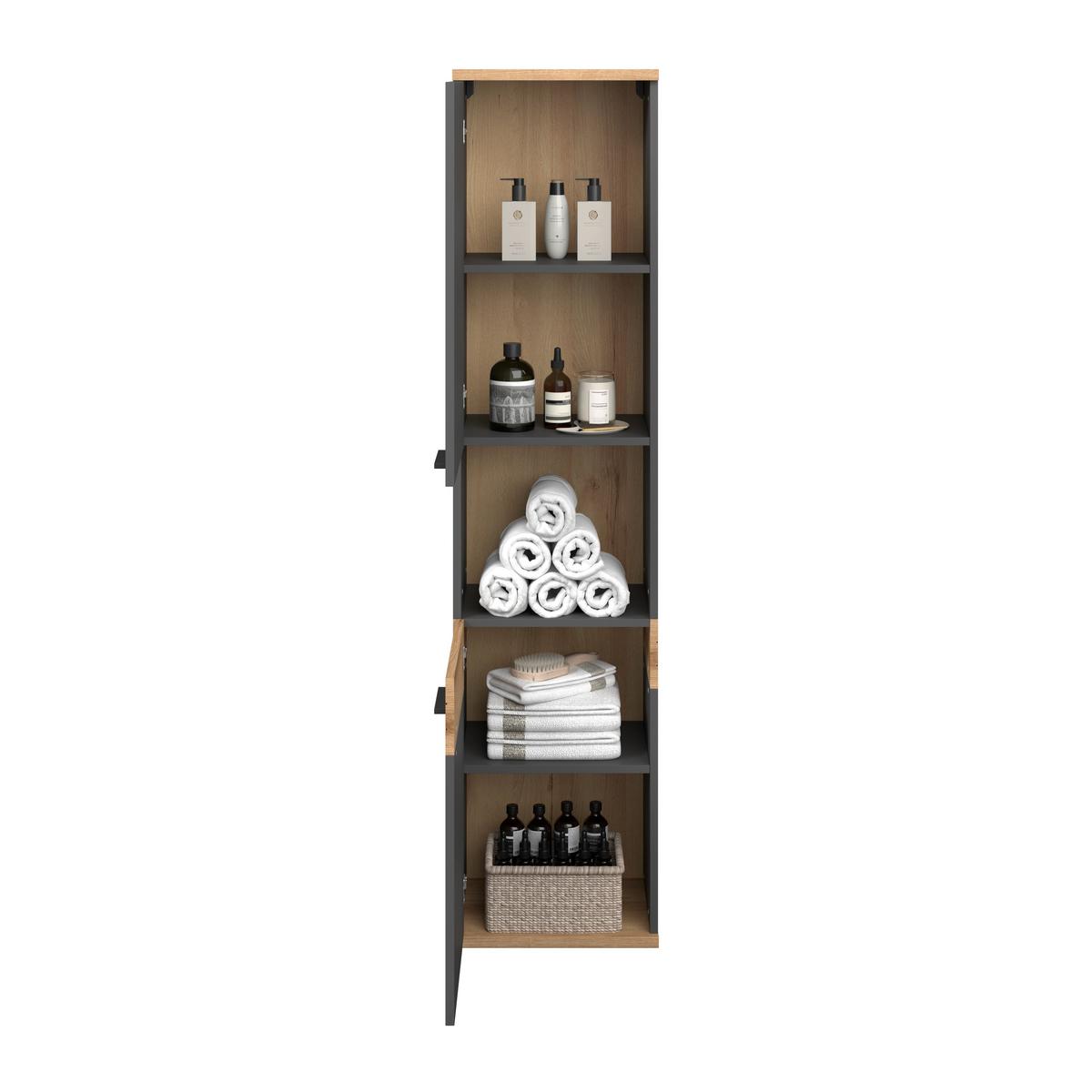 Badezimmer Hochschrank Cotia Cotls 40x170 cm Anthrazit - Eichefarben/Anthrazit, MODERN, Holzwerkstoff (40/170/30cm) - James Wood
